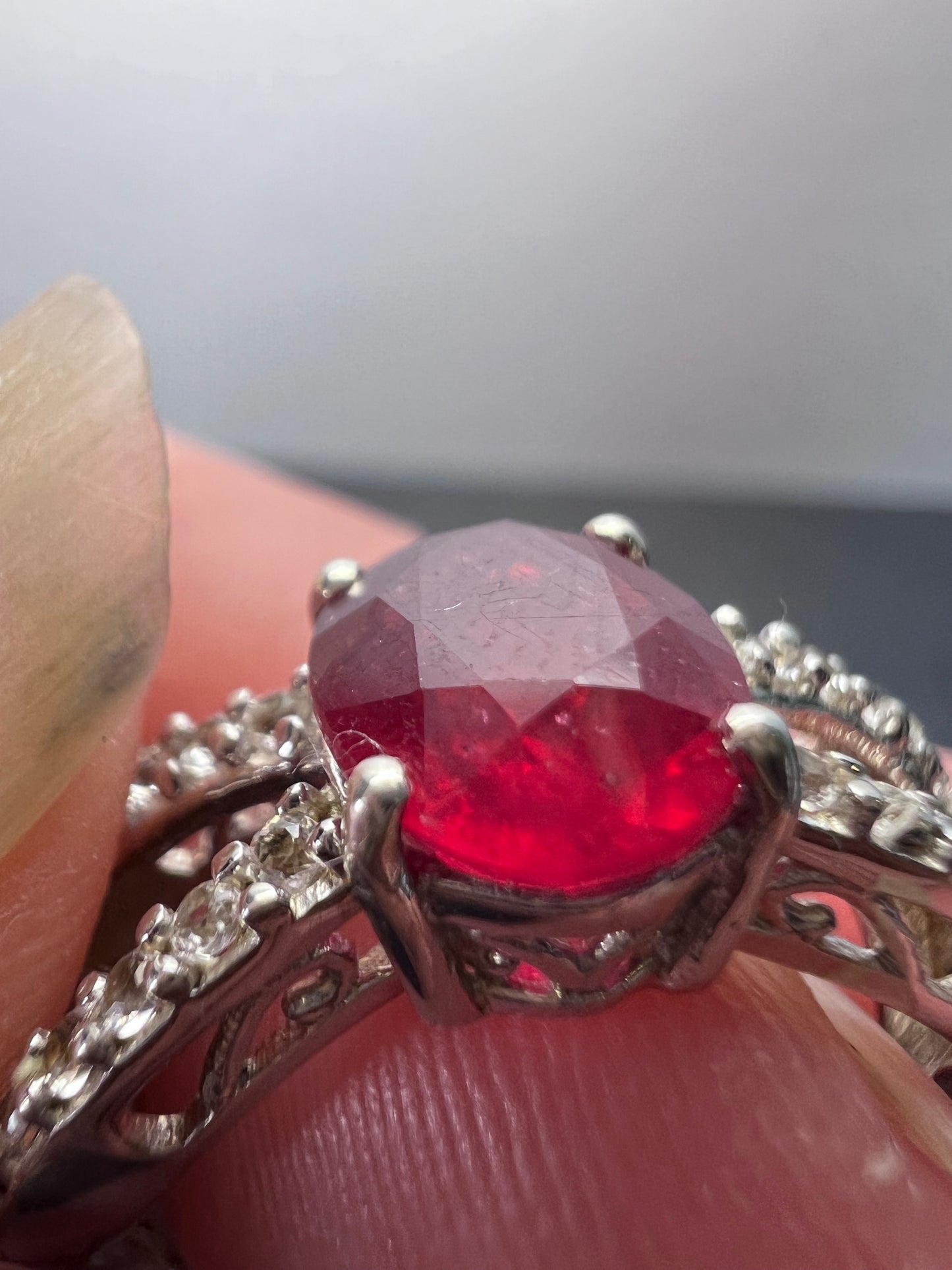 Ruby and zircon crisscross sterling silver ring size 9