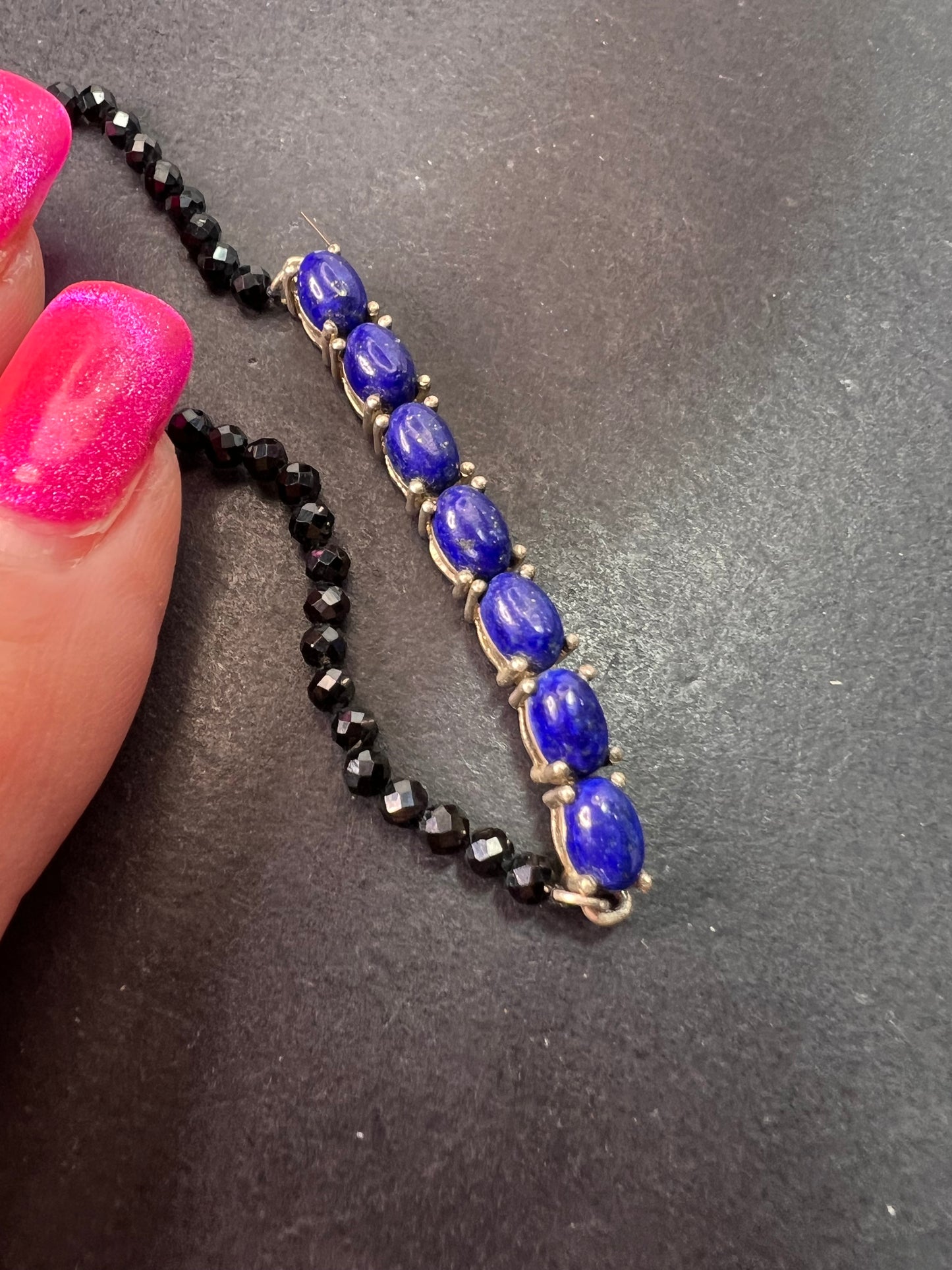 Lapis lazuli and black spinel sterling silver bracelet