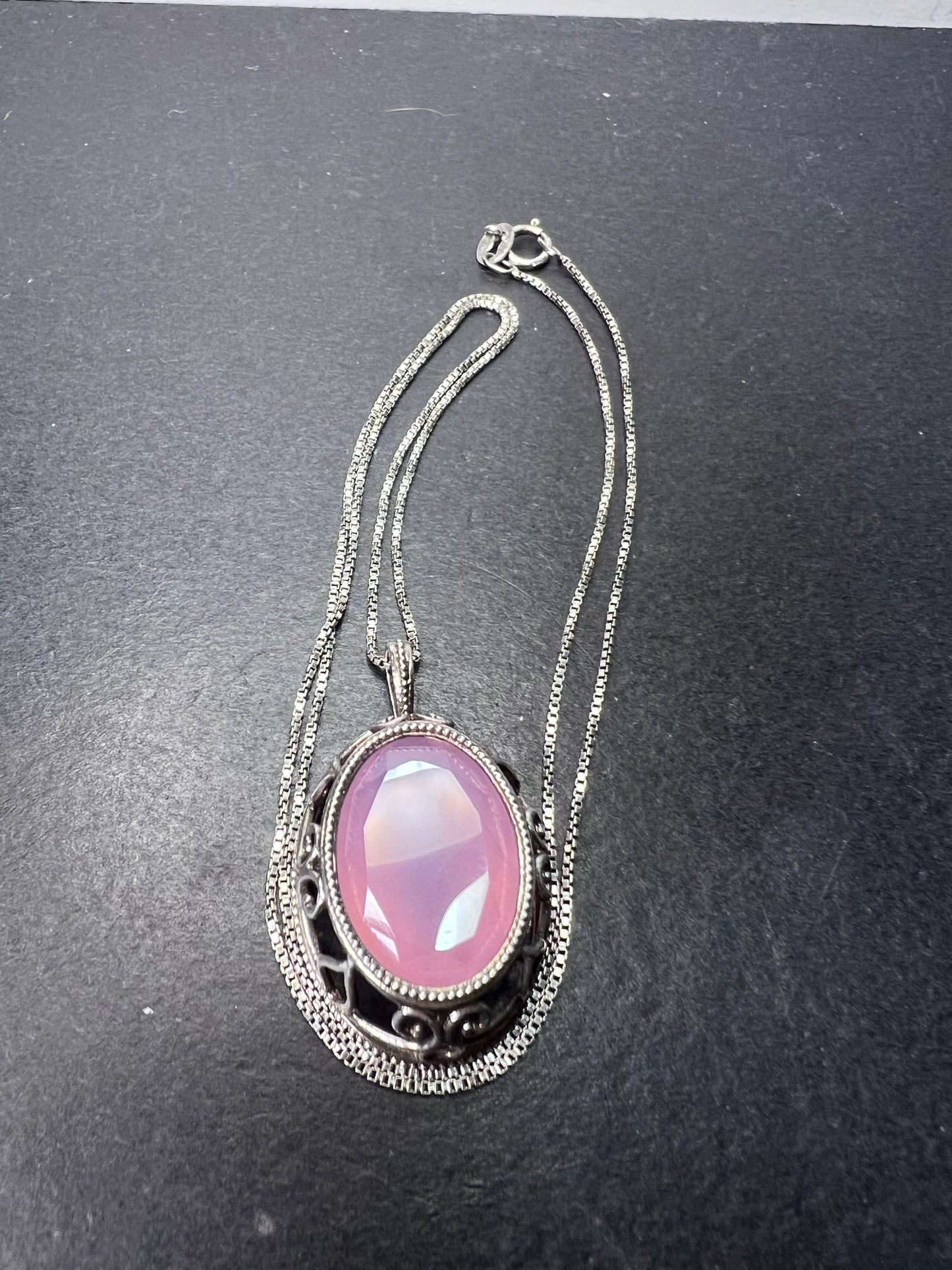 Pink chalcedony sterling silver pendant and 18 inch chain Becky