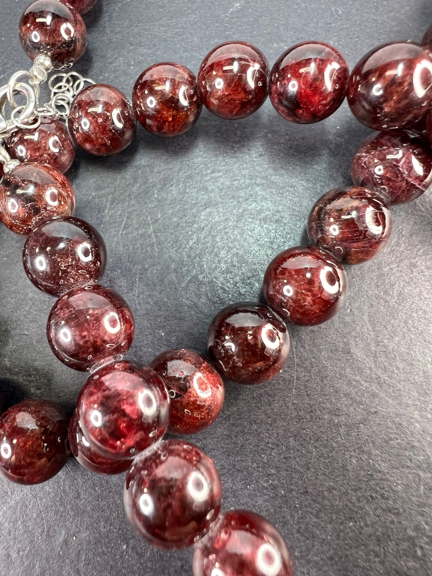 Garnet beaded necklace with sterling silver clasp