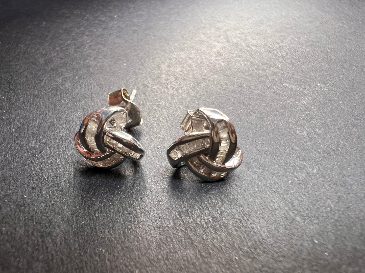 Diamond Celtic knot earrings in platinum over sterling silver .25ctw