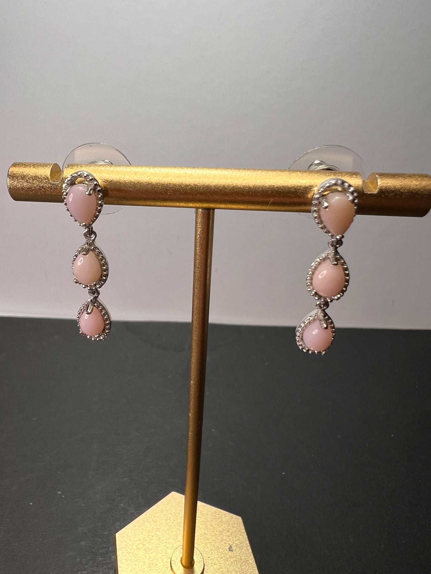 Pink opal sterling silver drop earrings