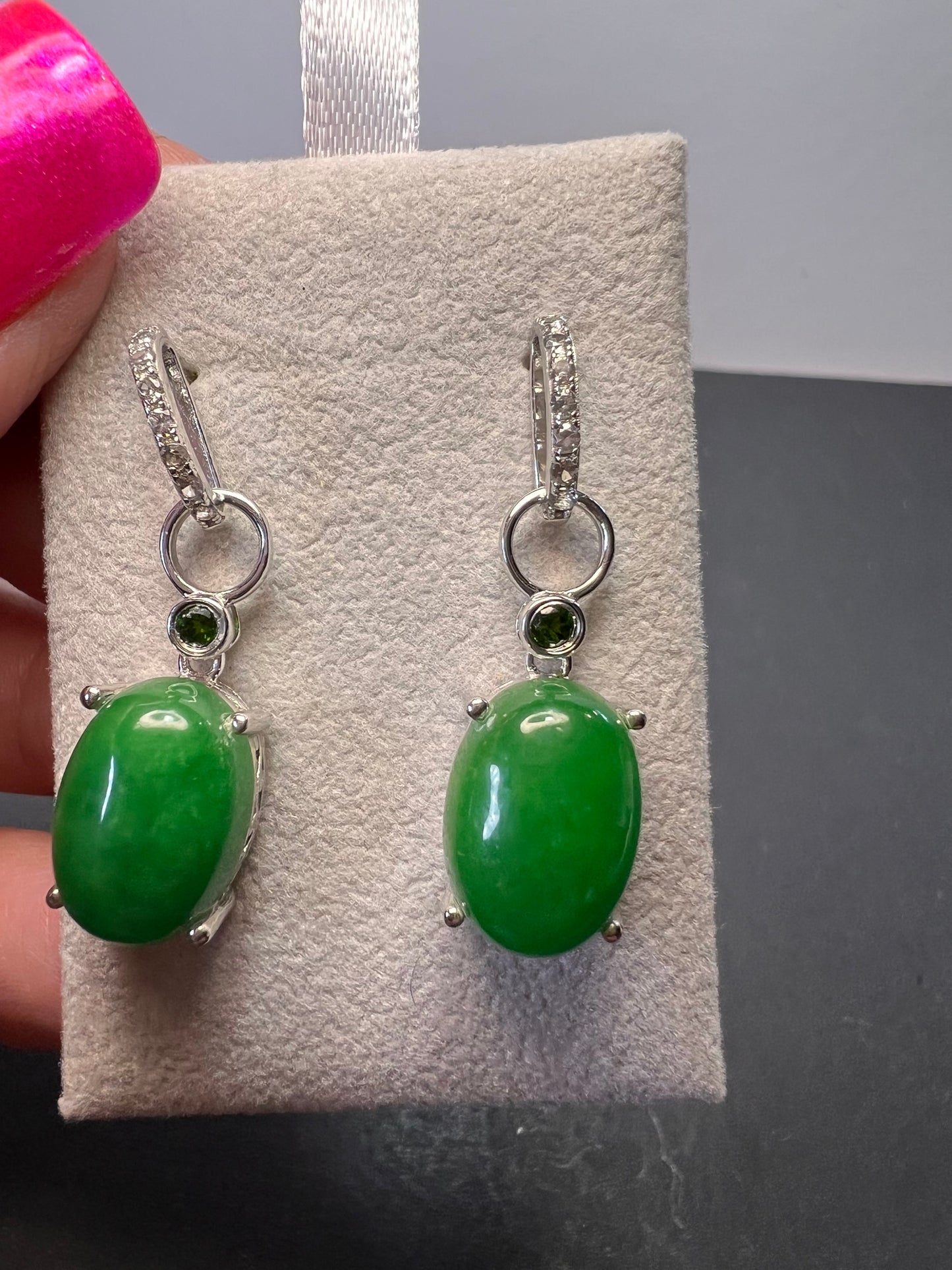 Jade and chrome diopside sterling silver earrings