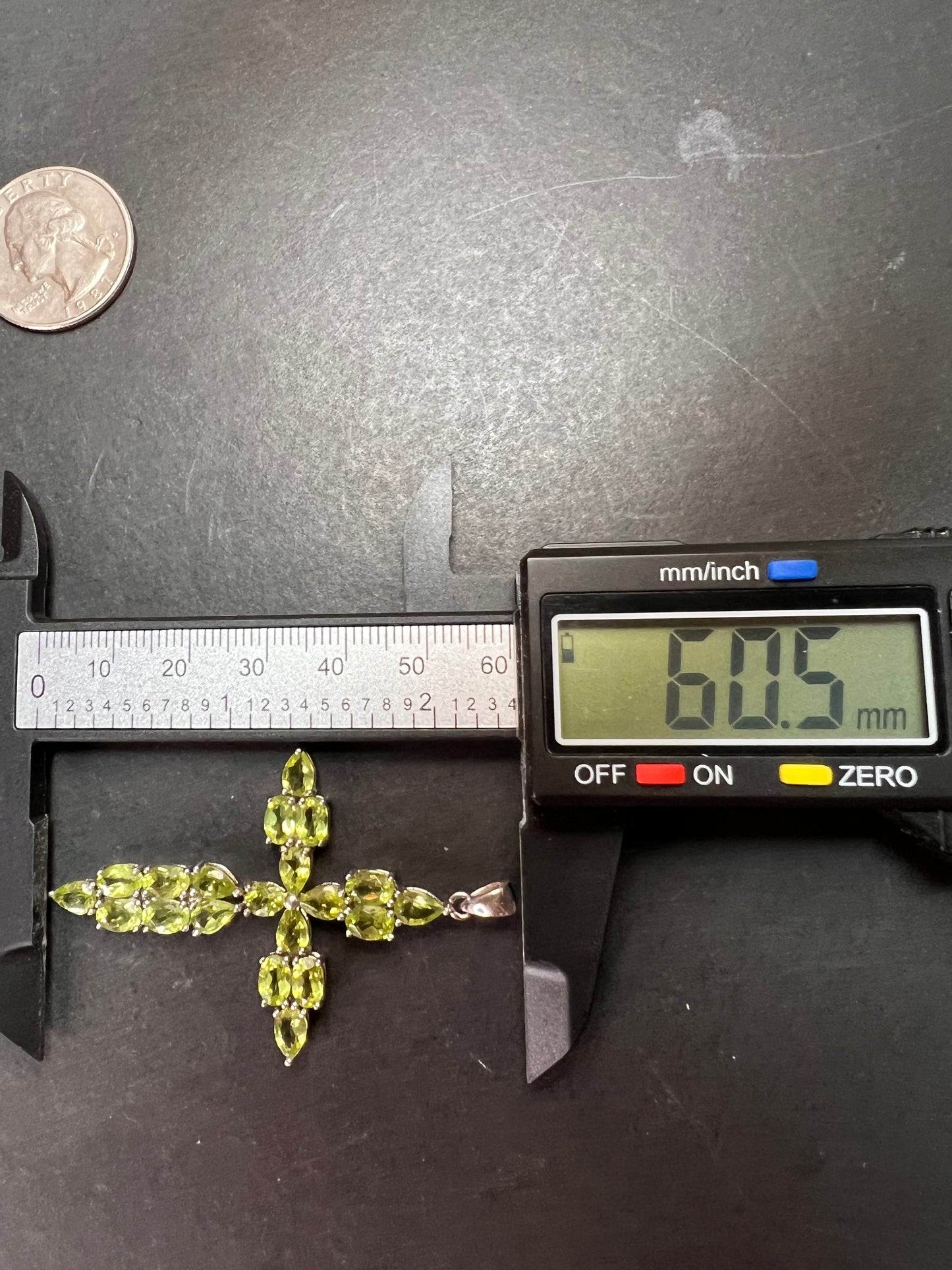 Peridot gemstone sterling silver cross pendant
