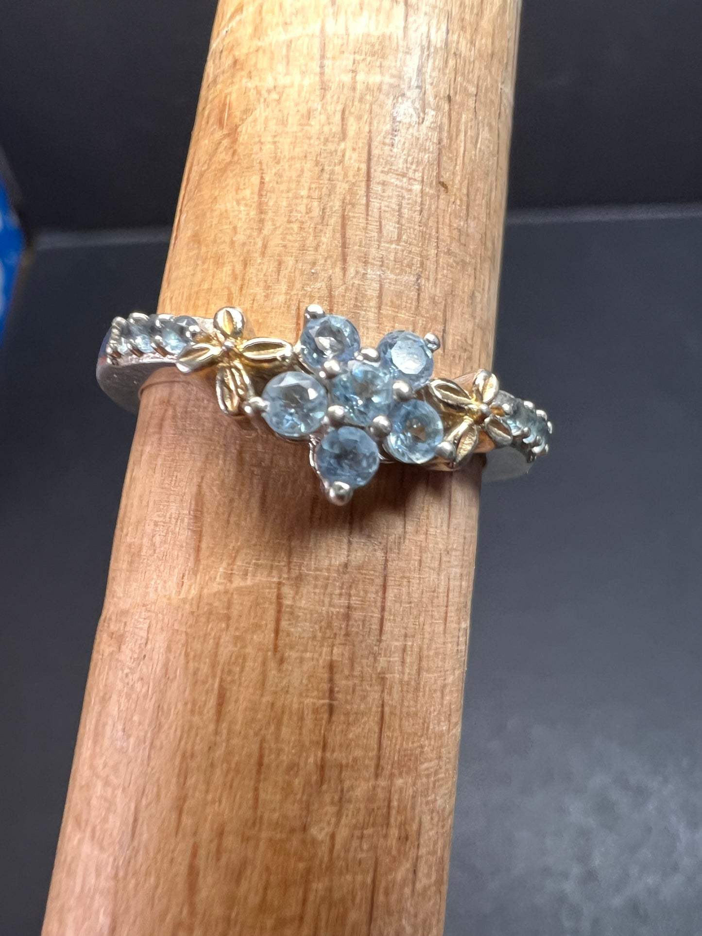 Chuck Clemency aquamarine two toned sterling silver ring size 8