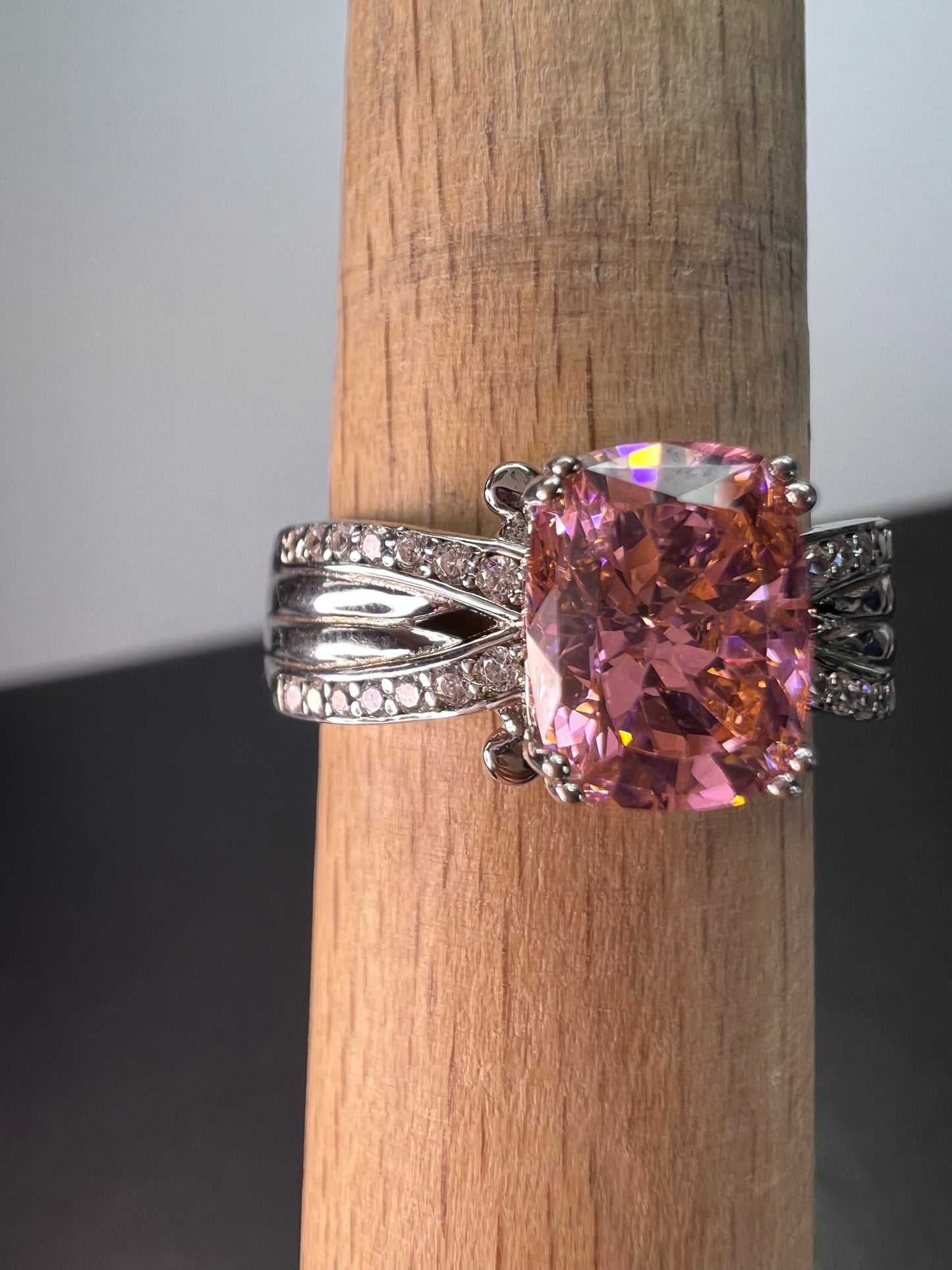 Bella Luce pink and white CZ rhodium over Sterling ring 5.01 ctw size 9