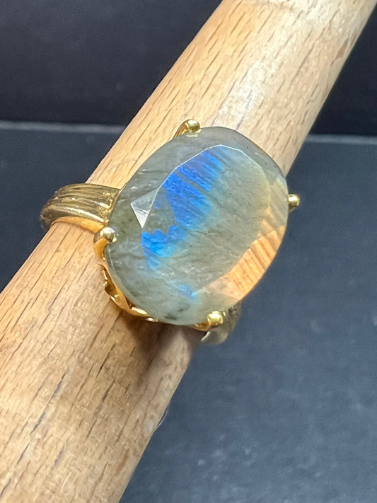 NWT Labradorite Gold Over 925 Sterling Ring Size 7 16x11mm Oval