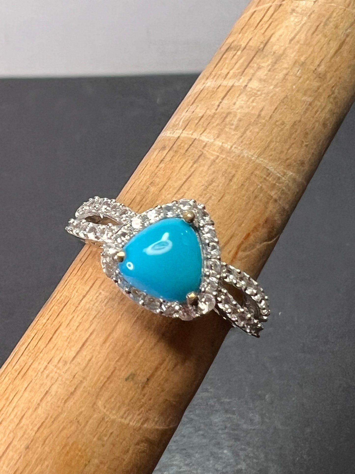 American sleeping beauty turquoise and zircon ring in platinum over sterling silver 2.60 ctw size 8