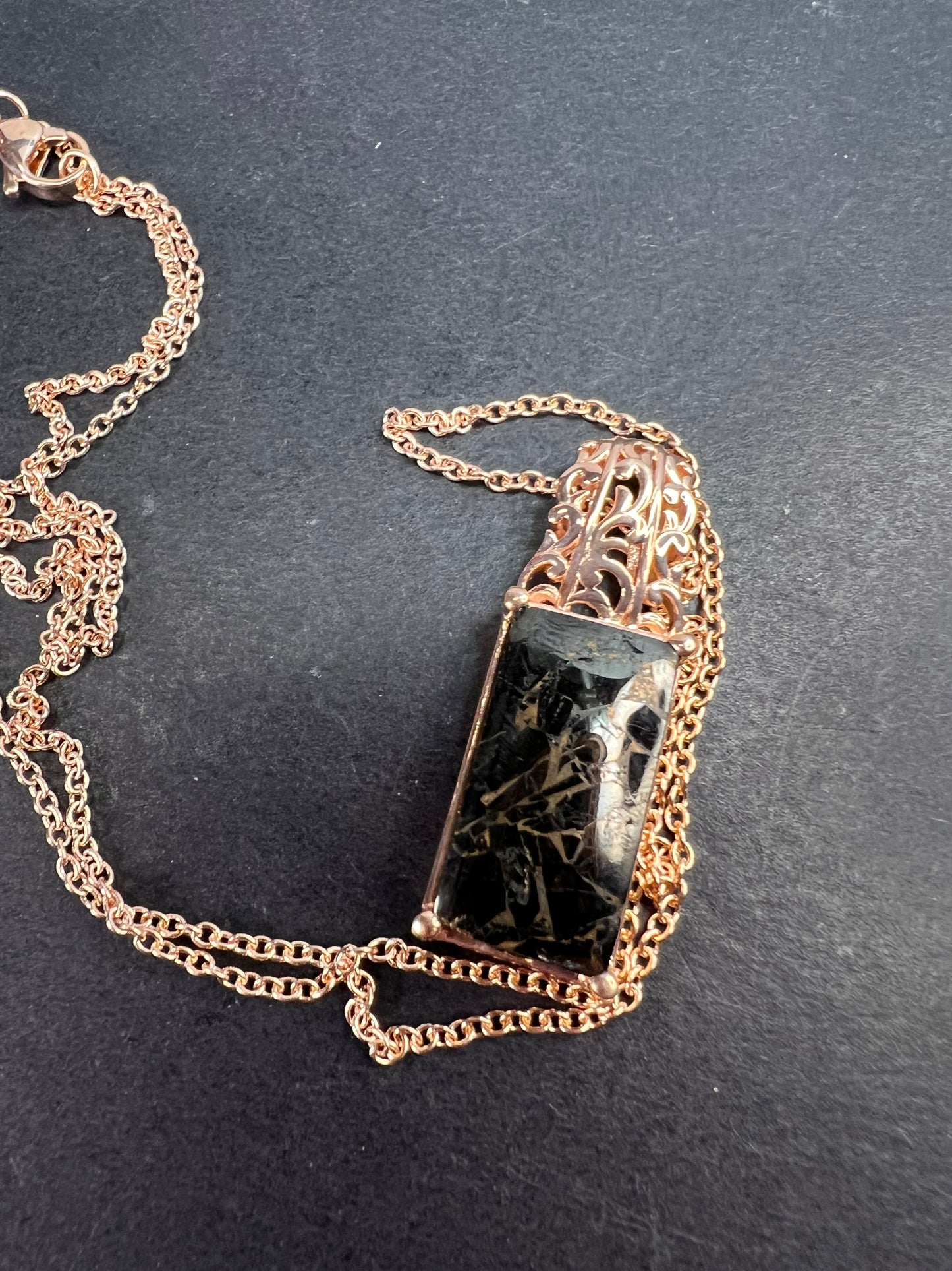 Matrix silver shungite pendant in rose gold over copper with magnets and chain *NEW*