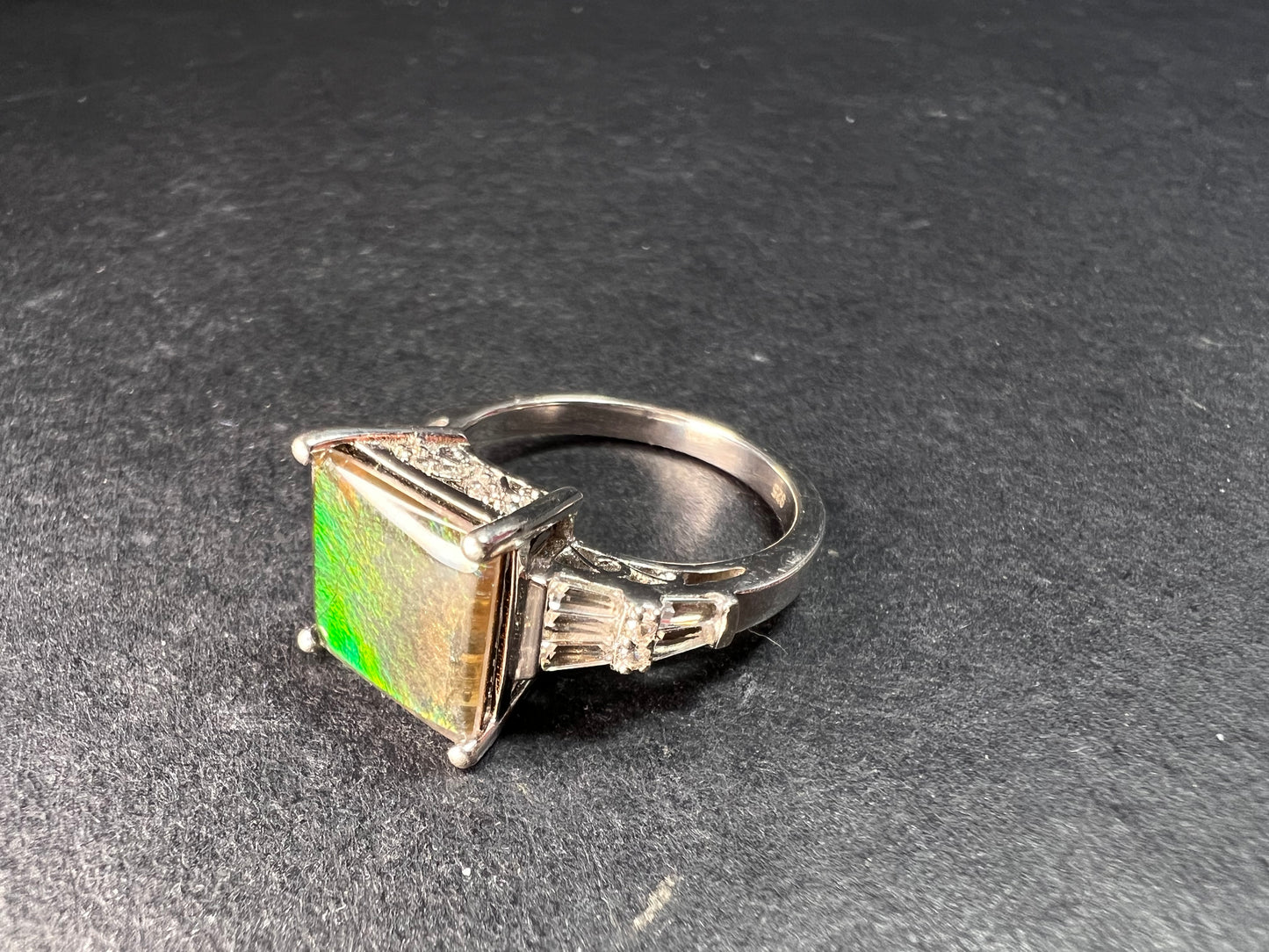 Ammolite and topaz sterling silver ring size 7