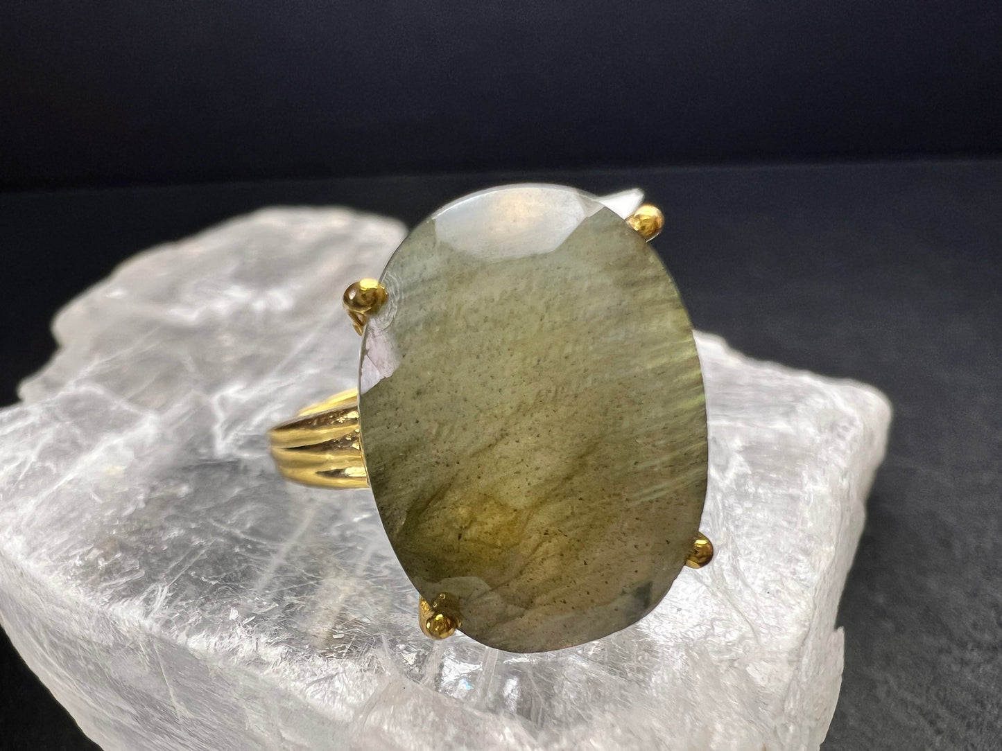 NWT Labradorite Gold Over 925 Sterling Ring Size 7 16x11mm Oval