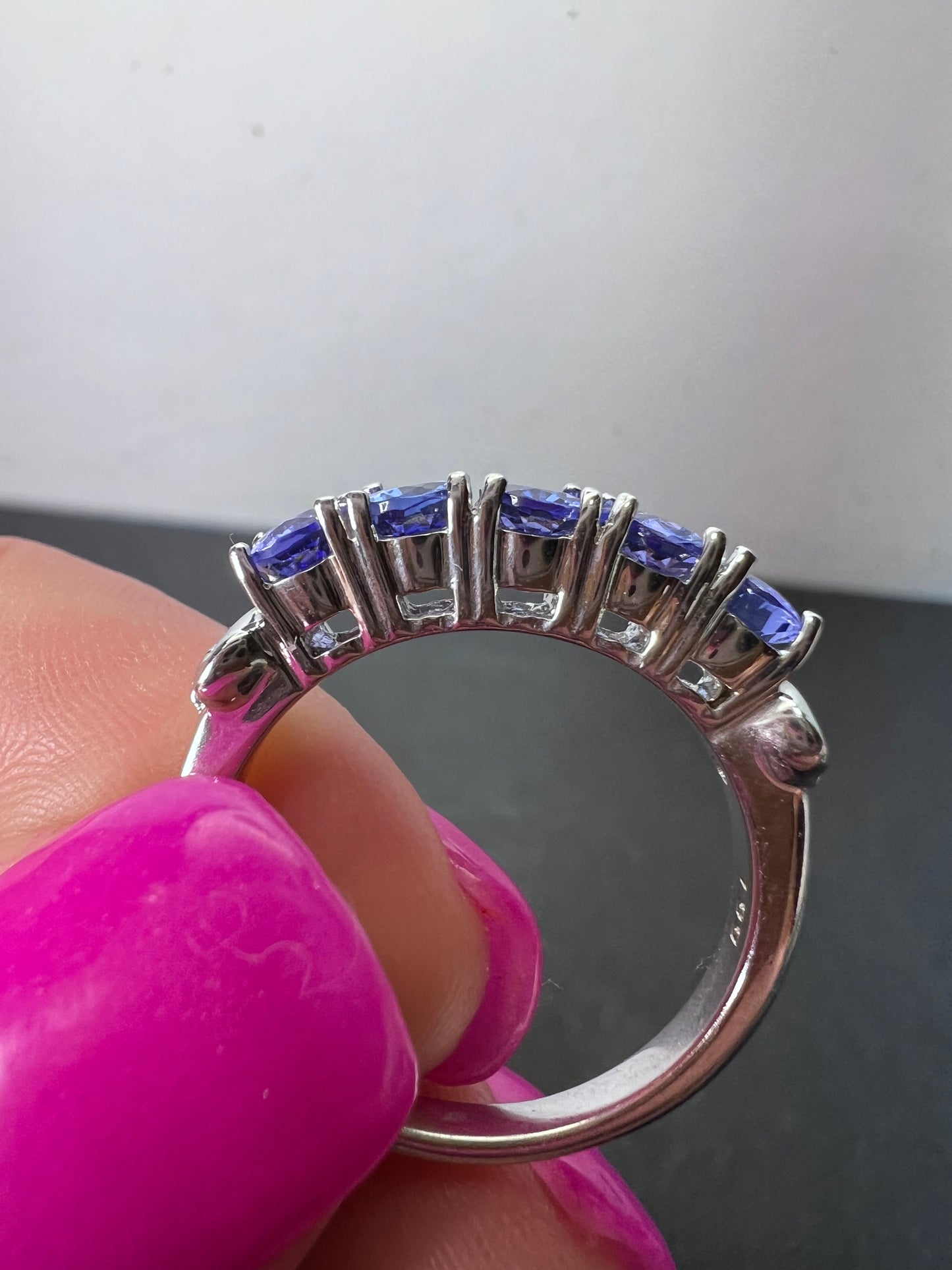 Blue Tanzanite Rhodium Over Sterling Silver 5-stone Band Ring 1.87ctw size 9