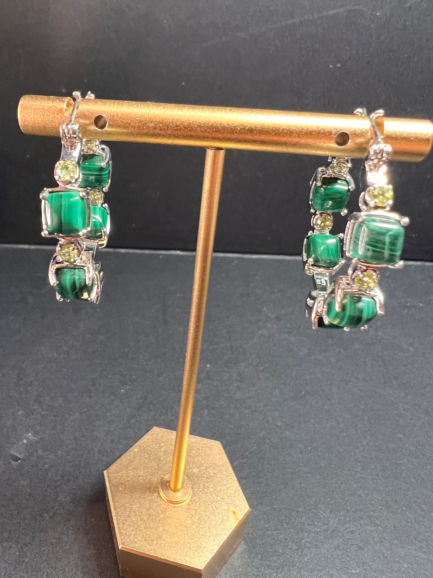 NEW malachite and peridot inside out hoop earrings in platinum over brass