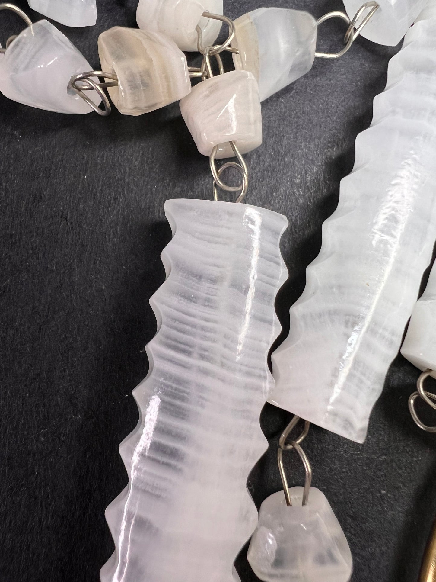 Vintage white onyx Aztec sundial 24 inch pendant necklace