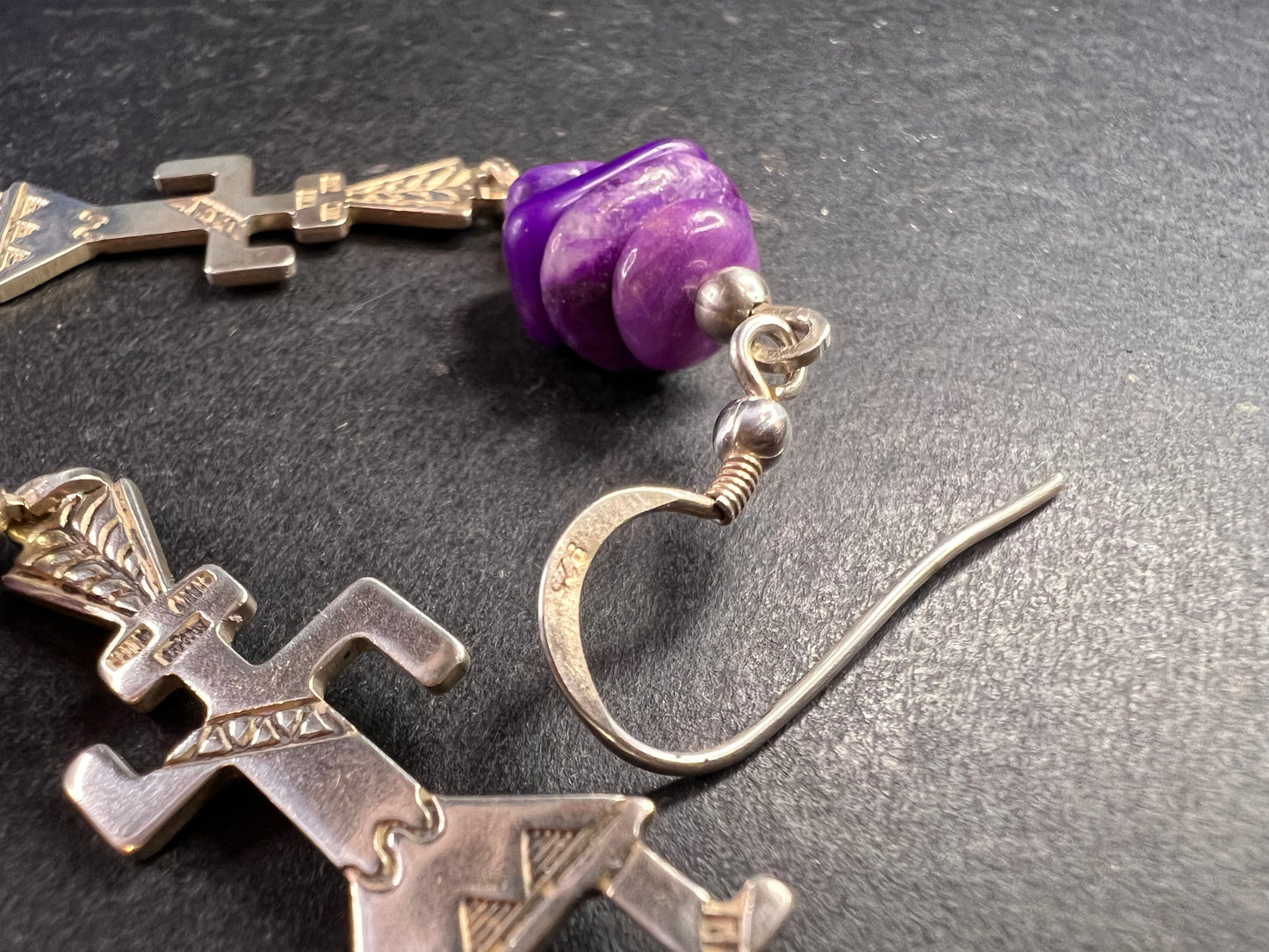 Vintage Sterling Silver Charoite Earrings – Kachina Dancer Dead Stock