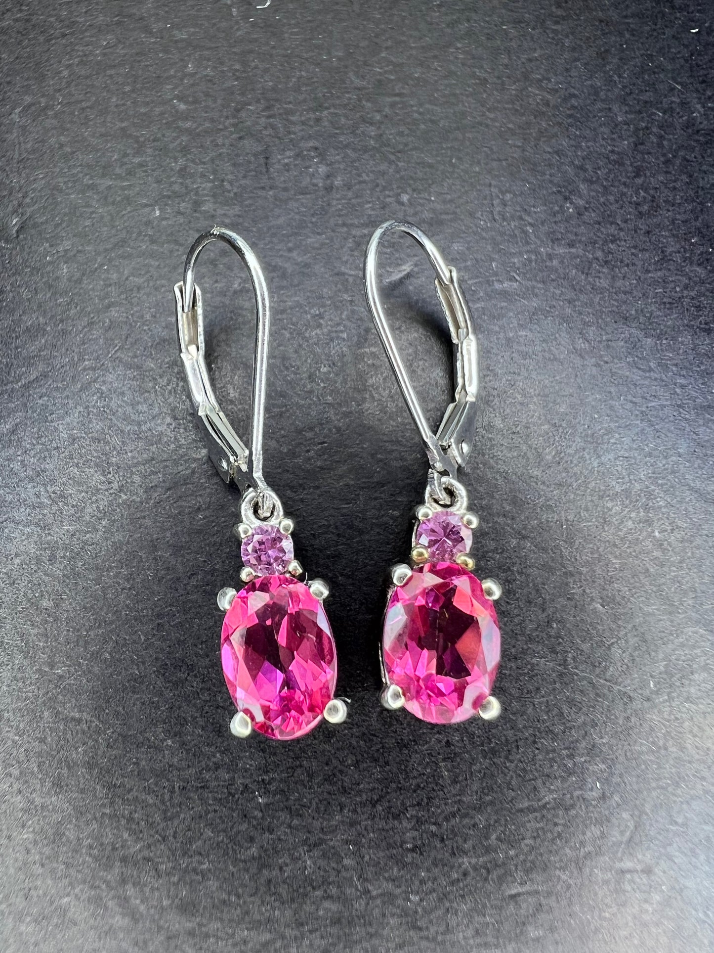 Pink spinel and pink sapphire earrings lever back dangle earrings