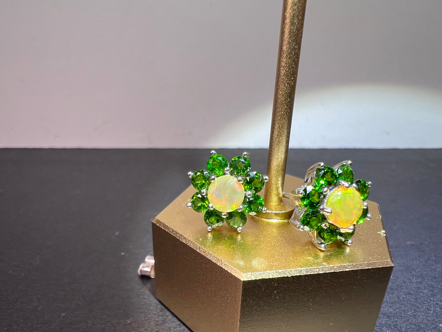 Chrome diopside opal flower stud earrings