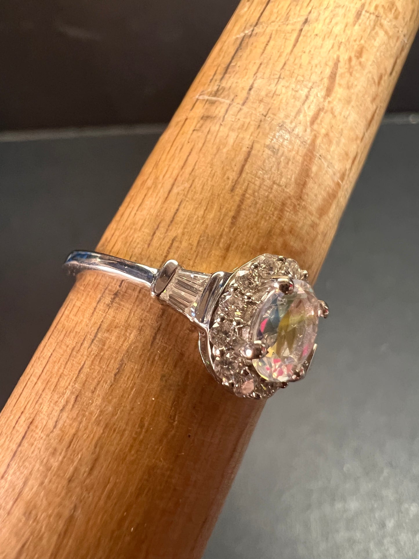 NEW gemmy moonstone and Moissanite sterling silver halo ring size 8