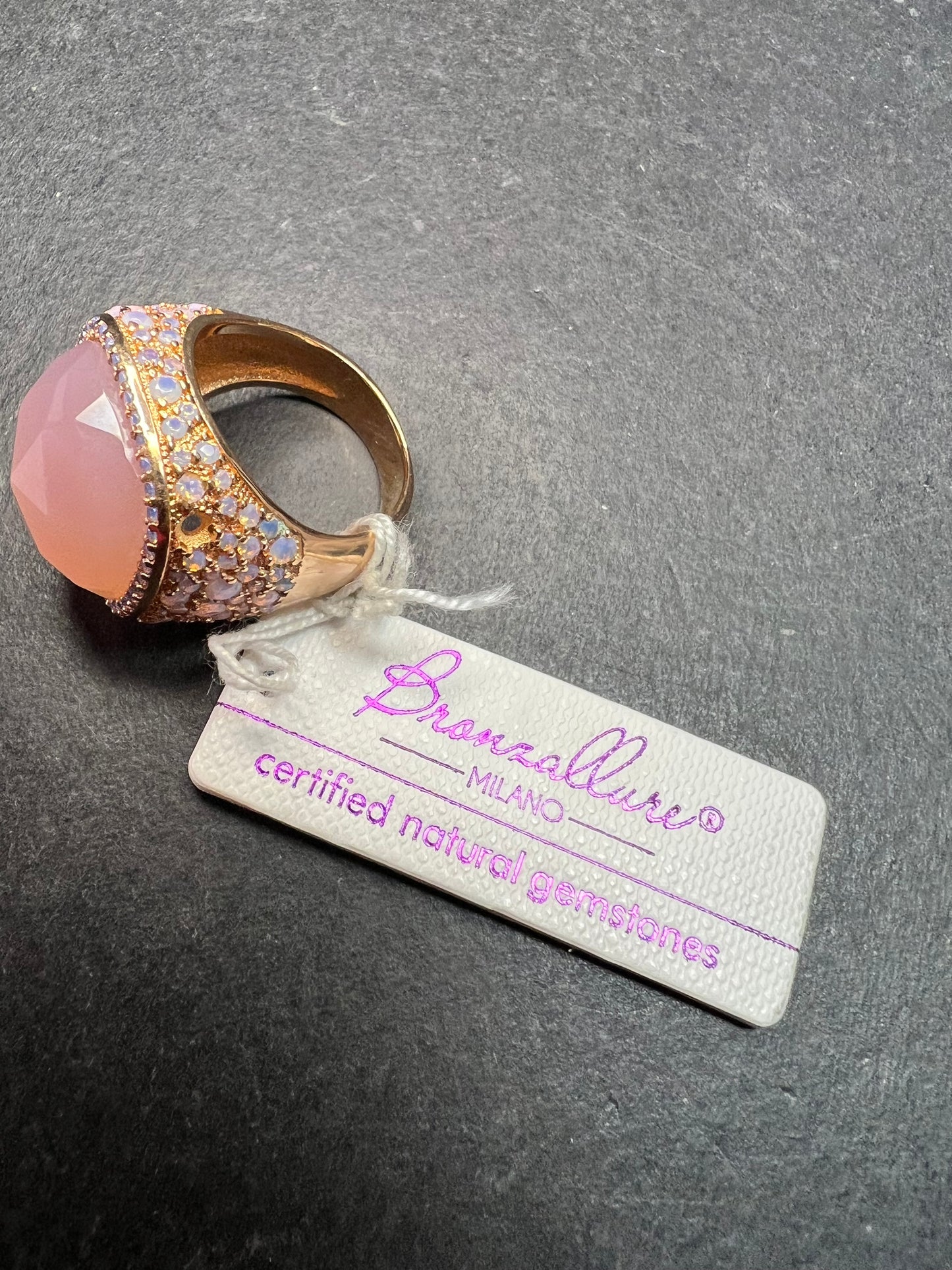 Pink Chalcedony Statement Ring 18K Rose Gold Plated Size 7.5 NWT