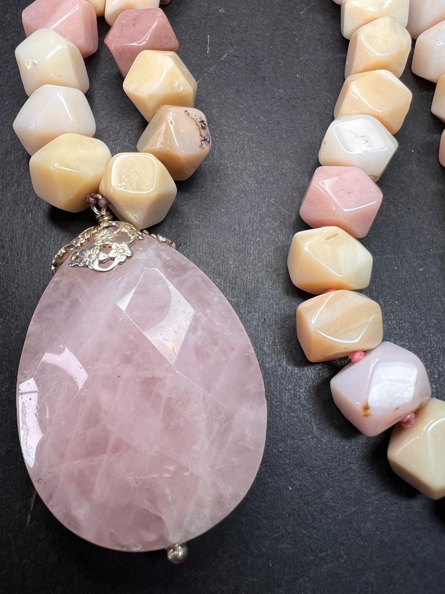 NEW pink opal and rose quartz Sterling silver necklace