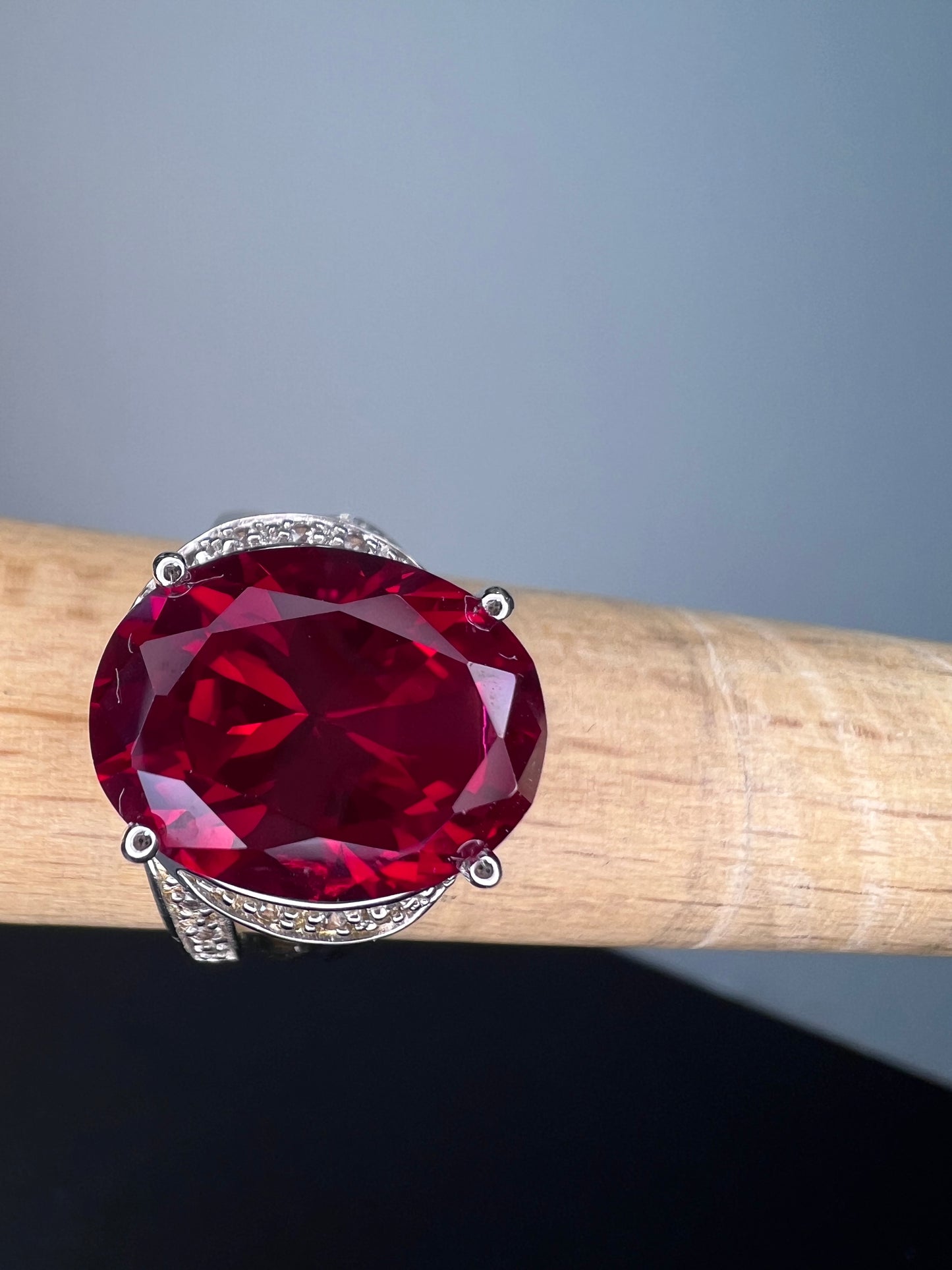 Lab created ruby cocktail ring in sterling silver size 9