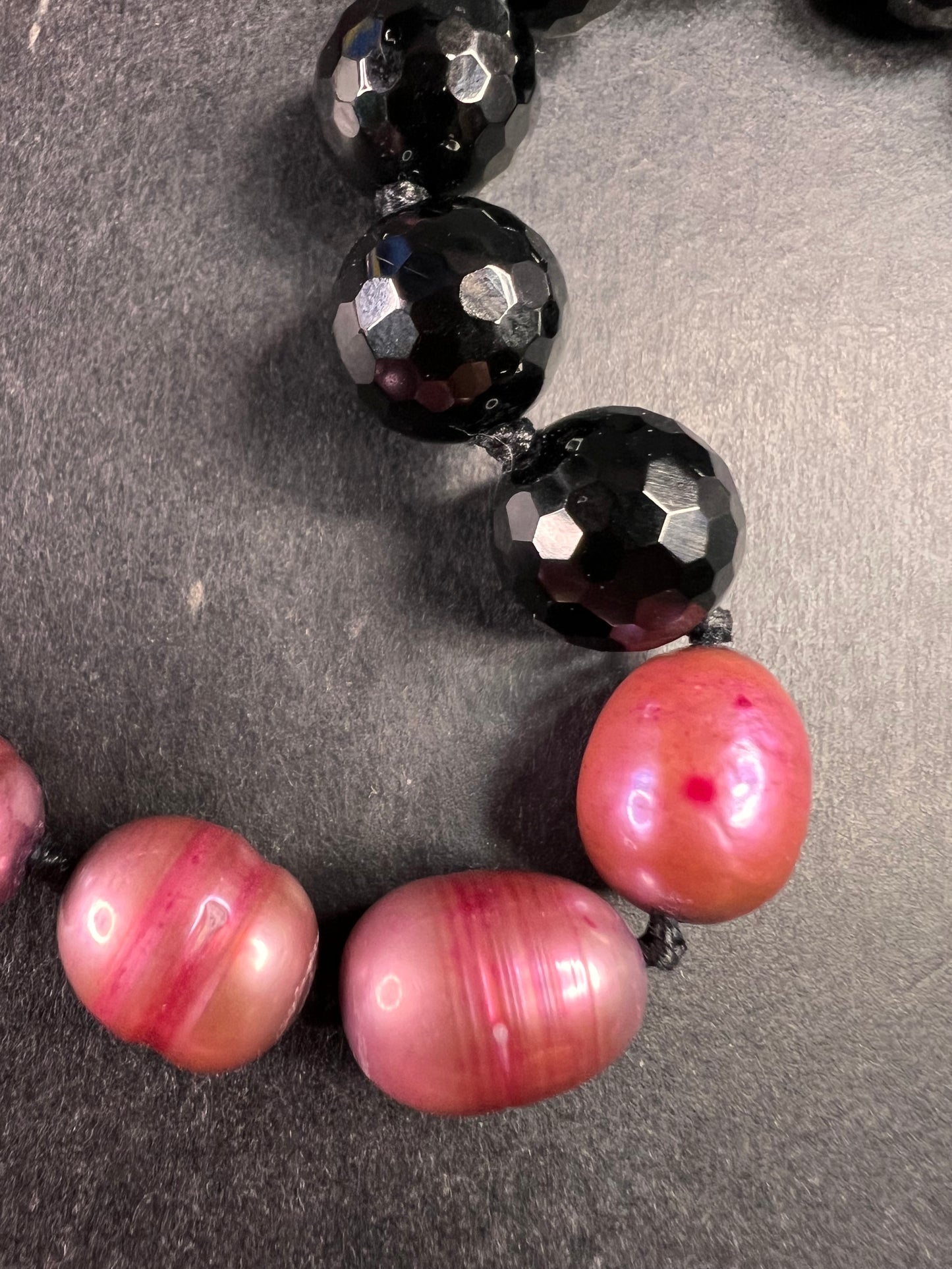 NEW freshwater pearl and black tourmaline 36 inch necklace with sterling silver clasp