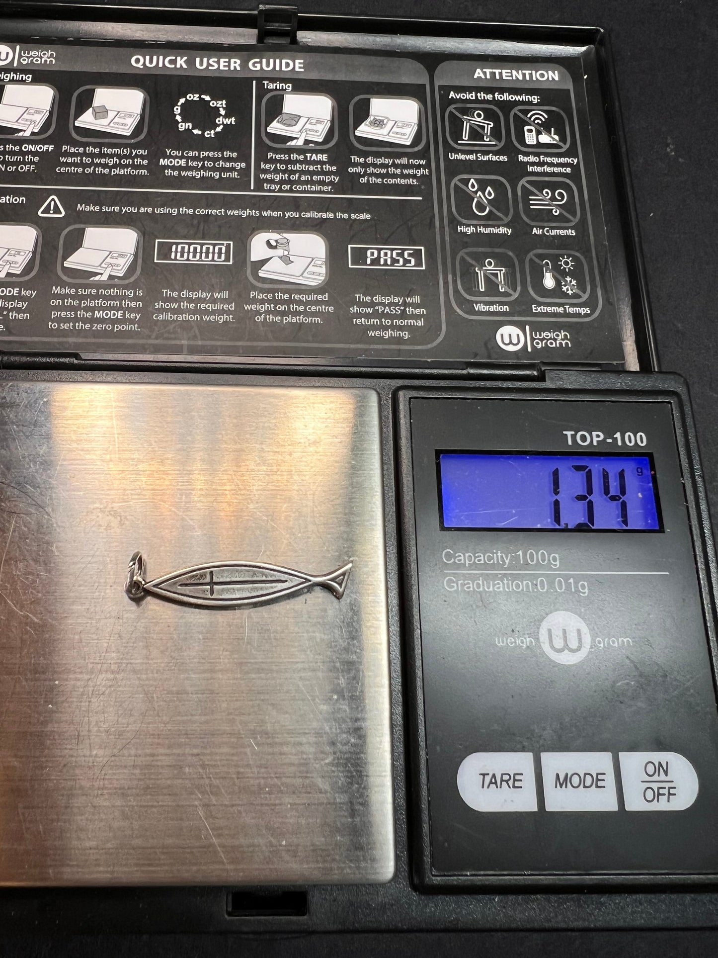 Vintage Dead Stock Sterling Silver Ichthys Cross Pendant, Signed Ster