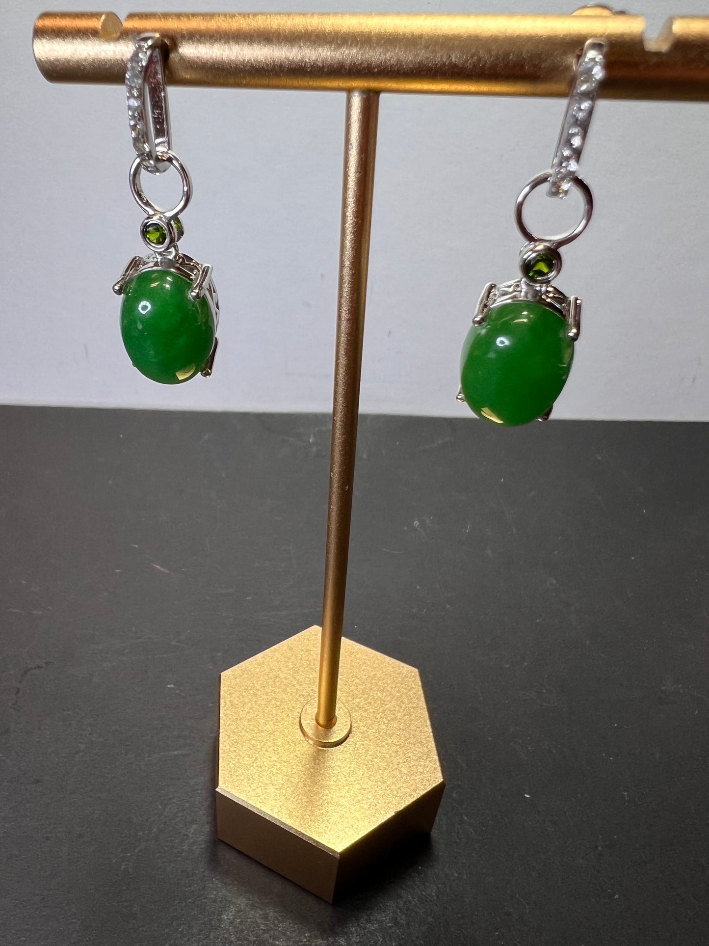 Jade and chrome diopside sterling silver earrings