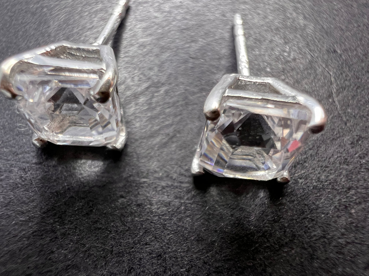 Lab white sapphire asscher cut solitaire stud earrings in sterling silver *NEW*