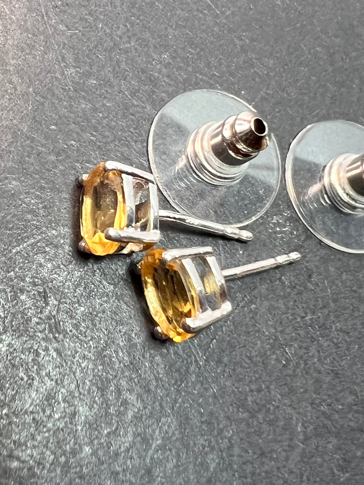 Brazilian citrine platinum over sterling silver solitaire stud earrings *NEW*