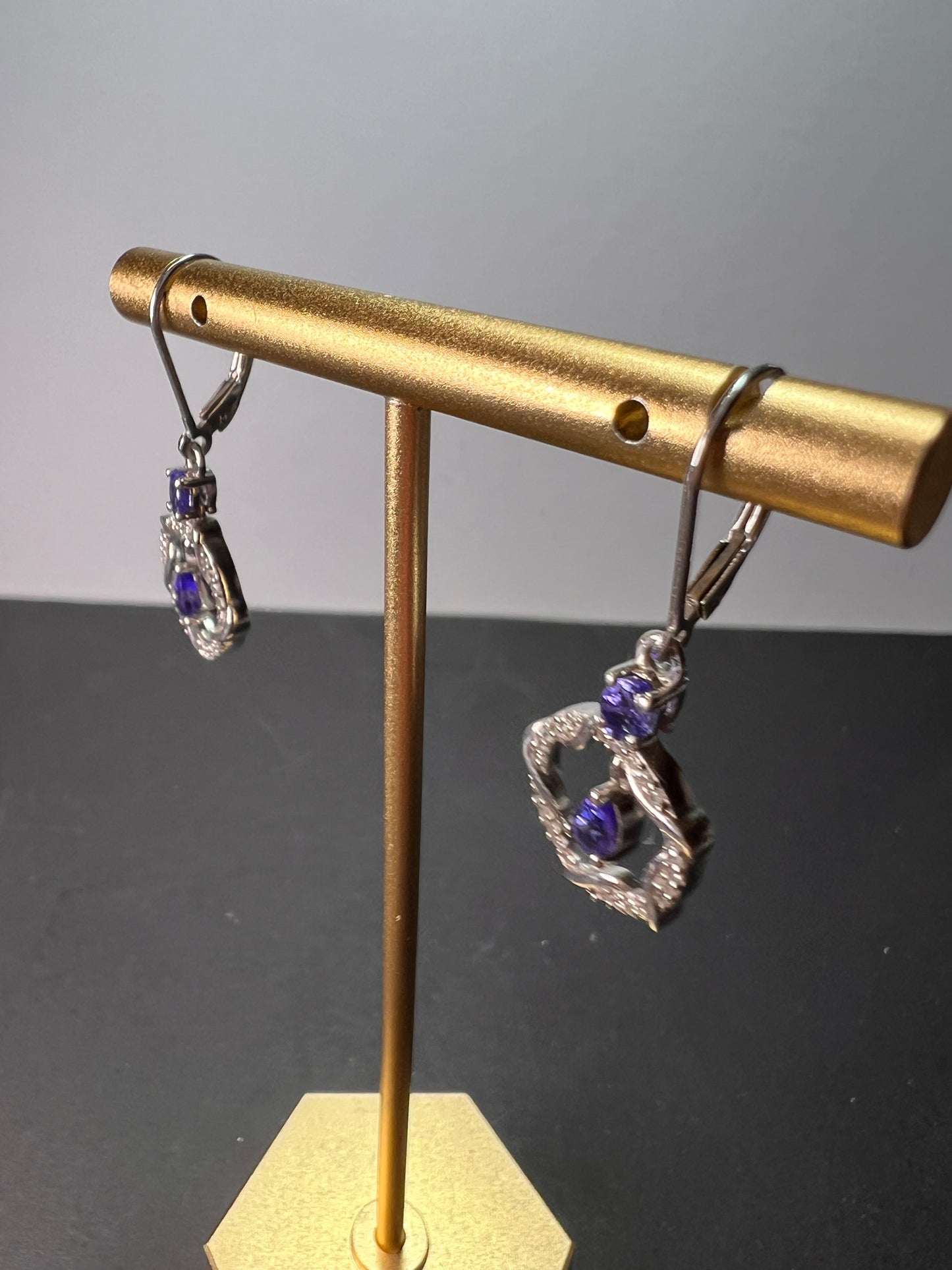 Tanzanite and diamond sterling silver drop earrings