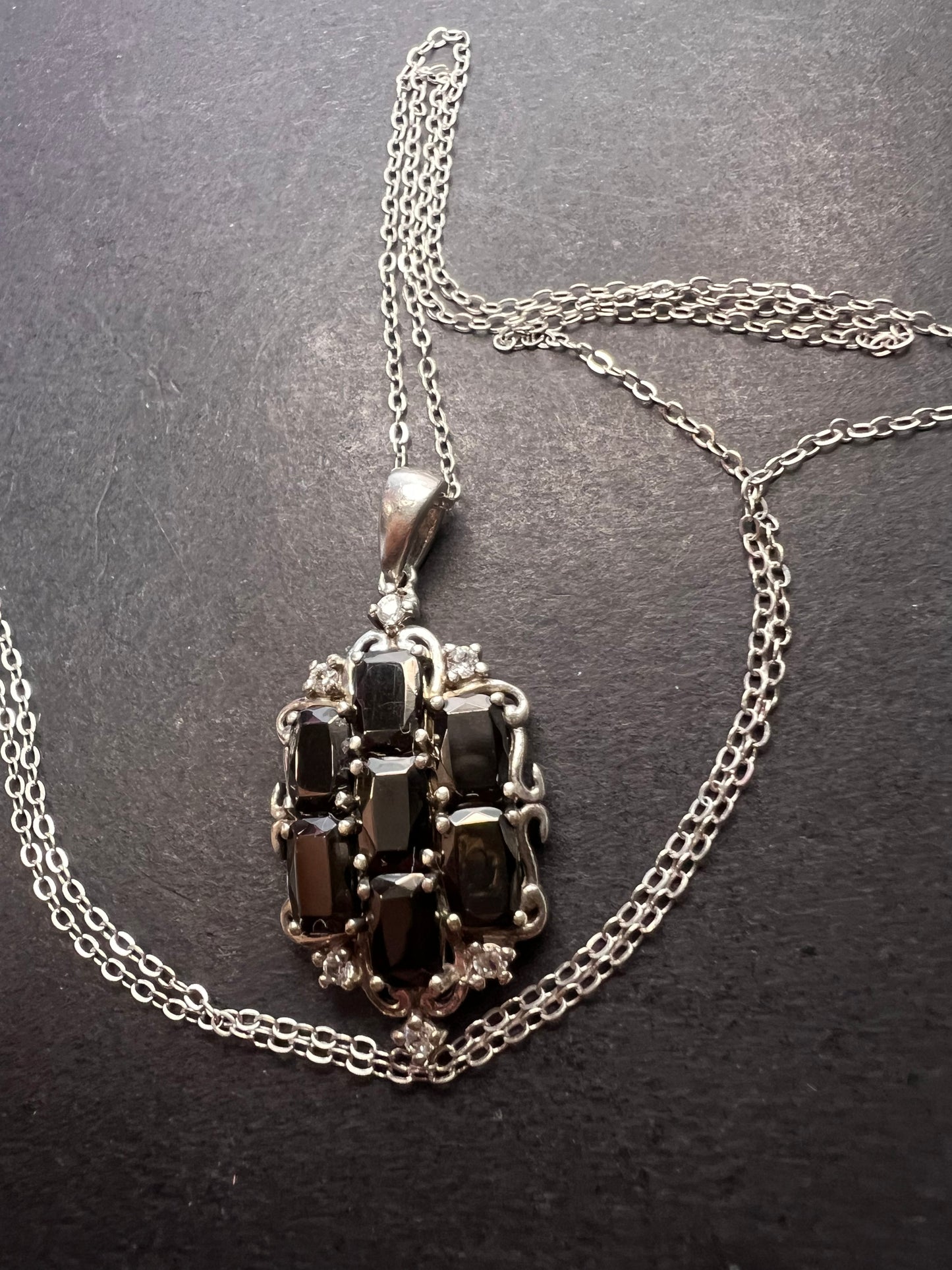 Elite shungite and white topaz sterling silver pendant and chain necklace