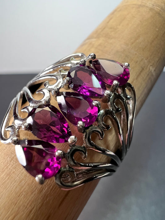 Grape rhodolite garnet rhodium over sterling silver ring size 9