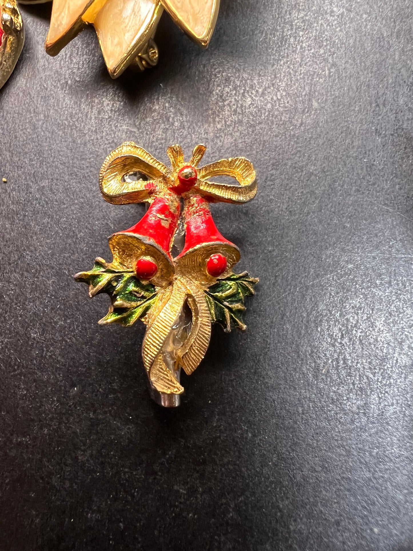 Vintage Christmas Brooch Lot of 6 Holiday Wreath Cat Tree Enamel Pins