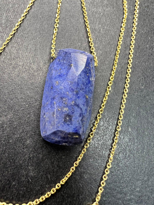 Dumortierite Pendant Necklace 23” Gold Over 925 Italy Adjustable