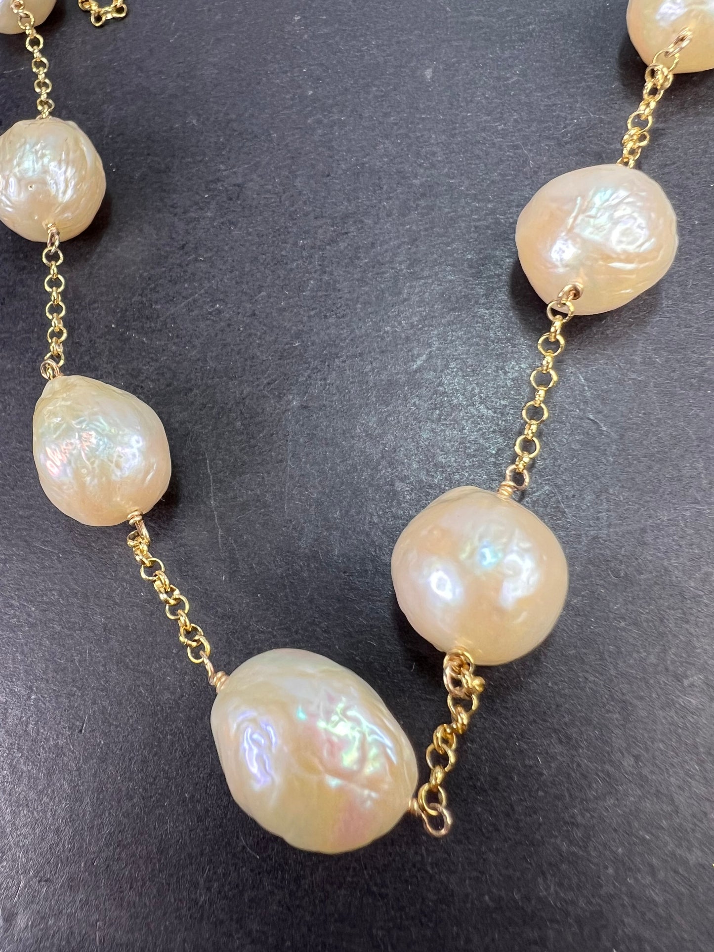 13-15mm baroque pearl station necklace in gold over sterling silver