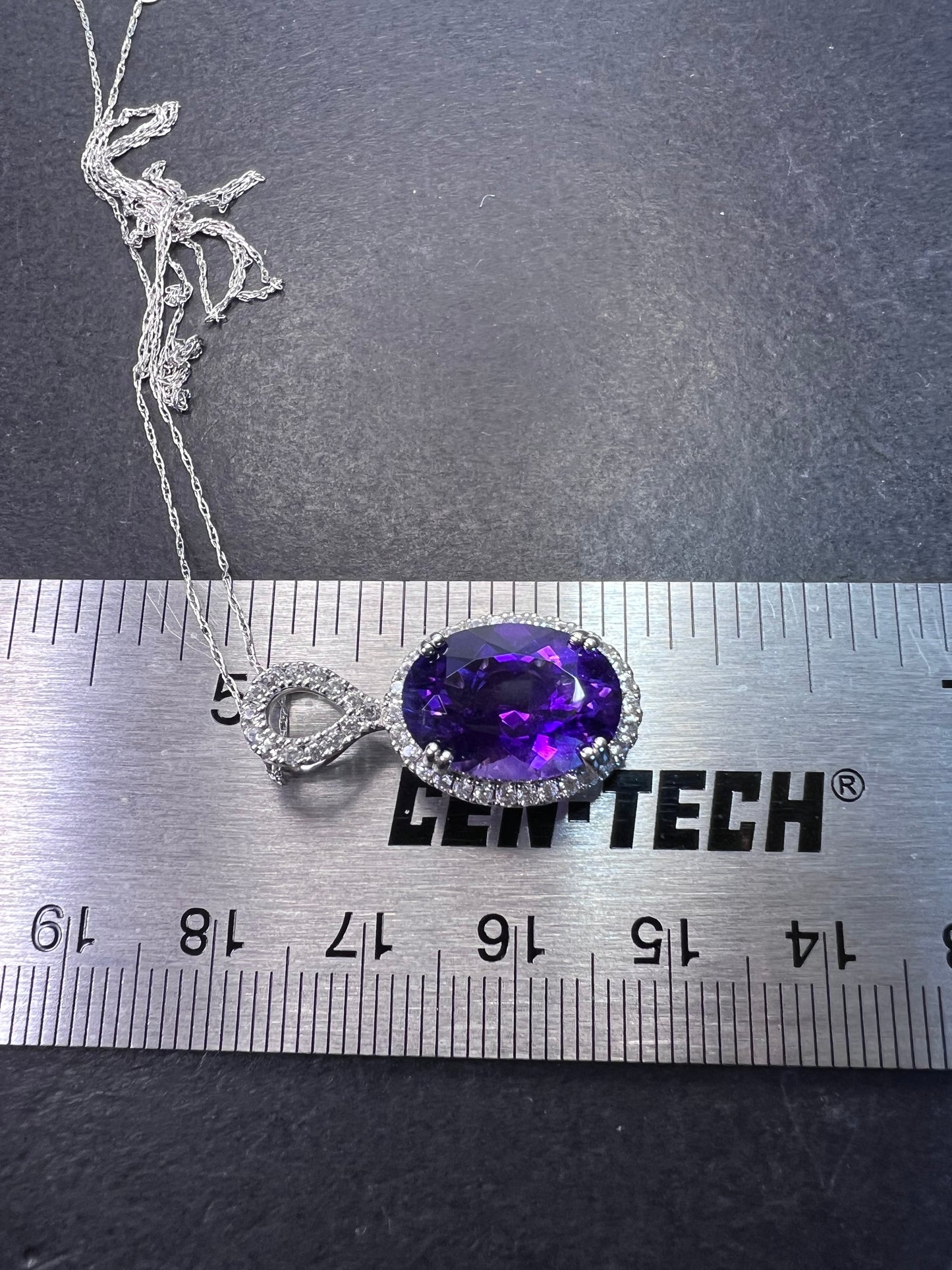 African amethyst 10k white gold and topaz halo pendant and chain necklace