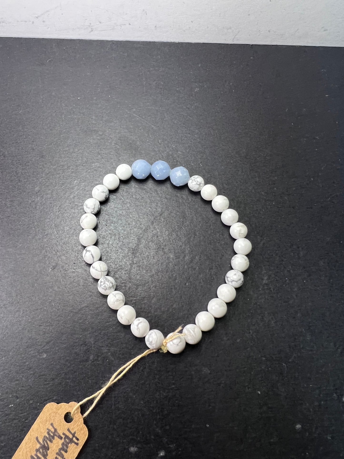 Howlite and Angelite stretch bracelet 7 inch