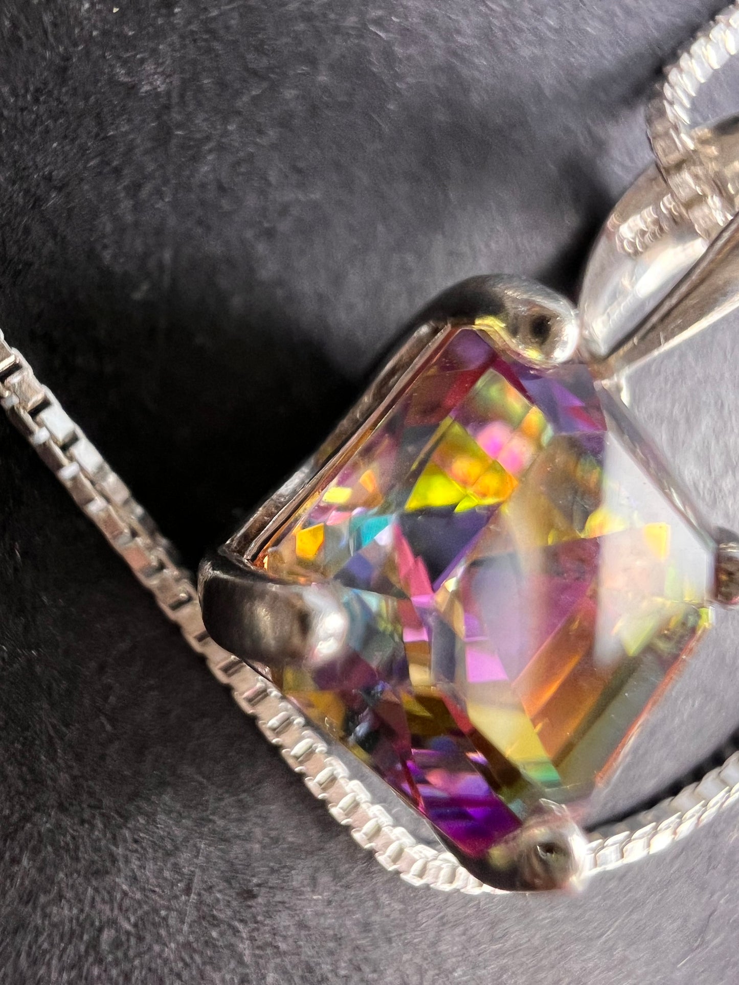 Mystic multi colored quartz gem pendant in sterling silver with chain