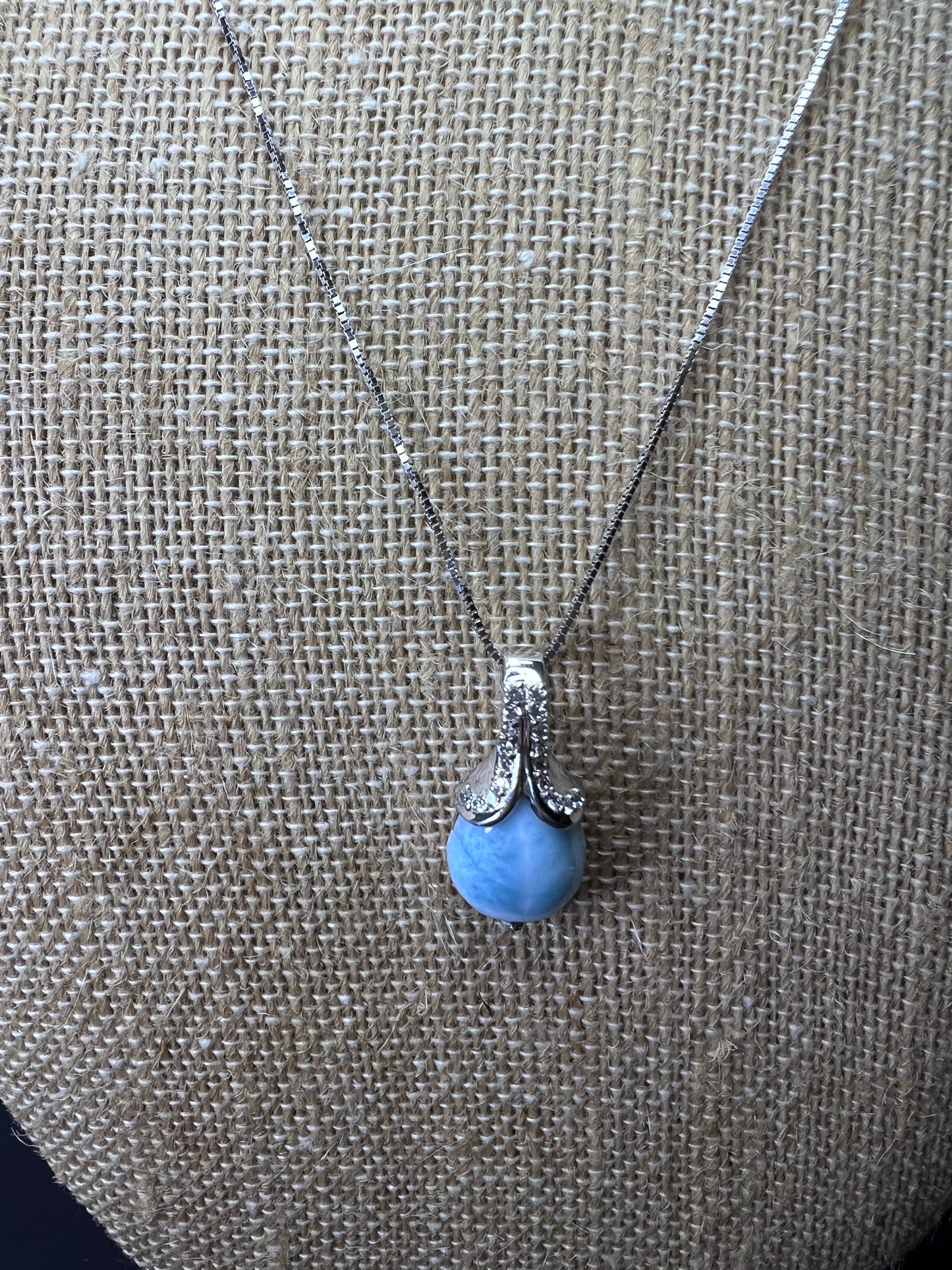 Larimar tear drop sterling silver pendant with 18 inch chain necklace