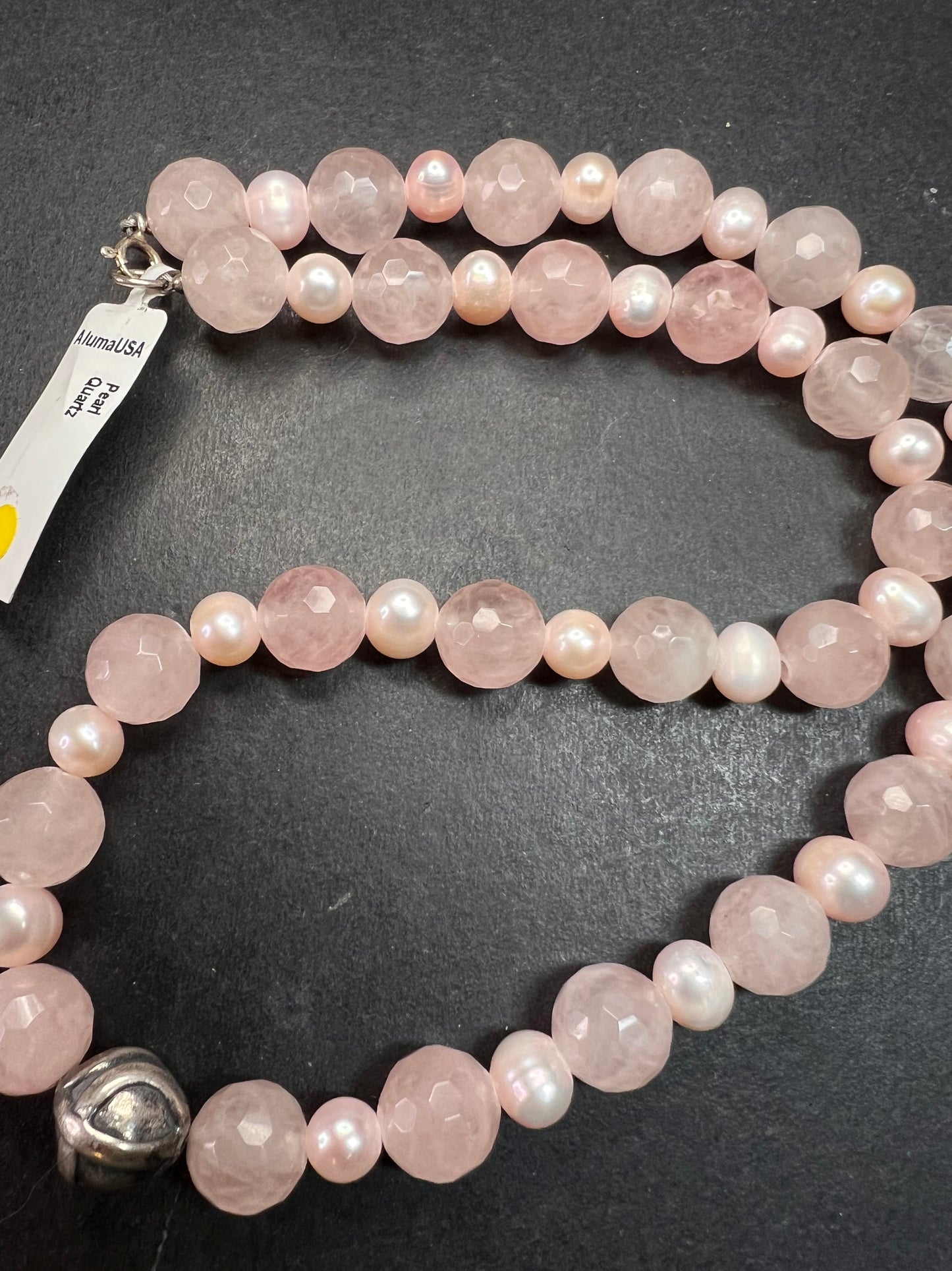 NEW rose quartz and pearl sterling silver necklace
