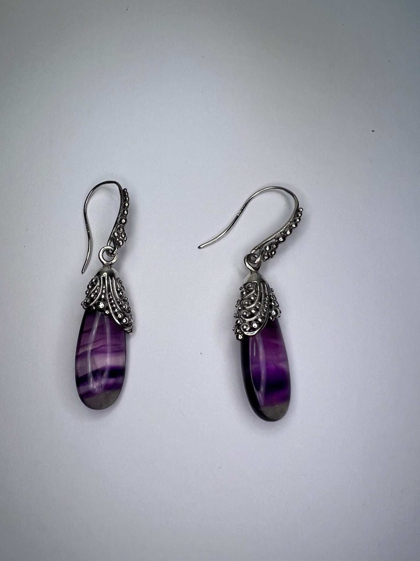 SARDA fluorite teardrop Bali sterling silver dangle earrings *NEW*