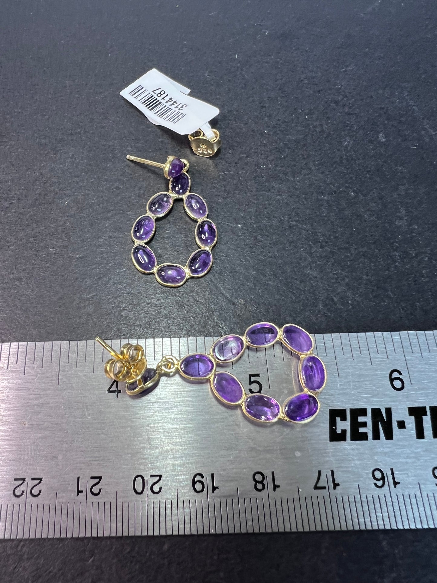 New amethyst teardrop hoop earrings in 18k gold over sterling silver