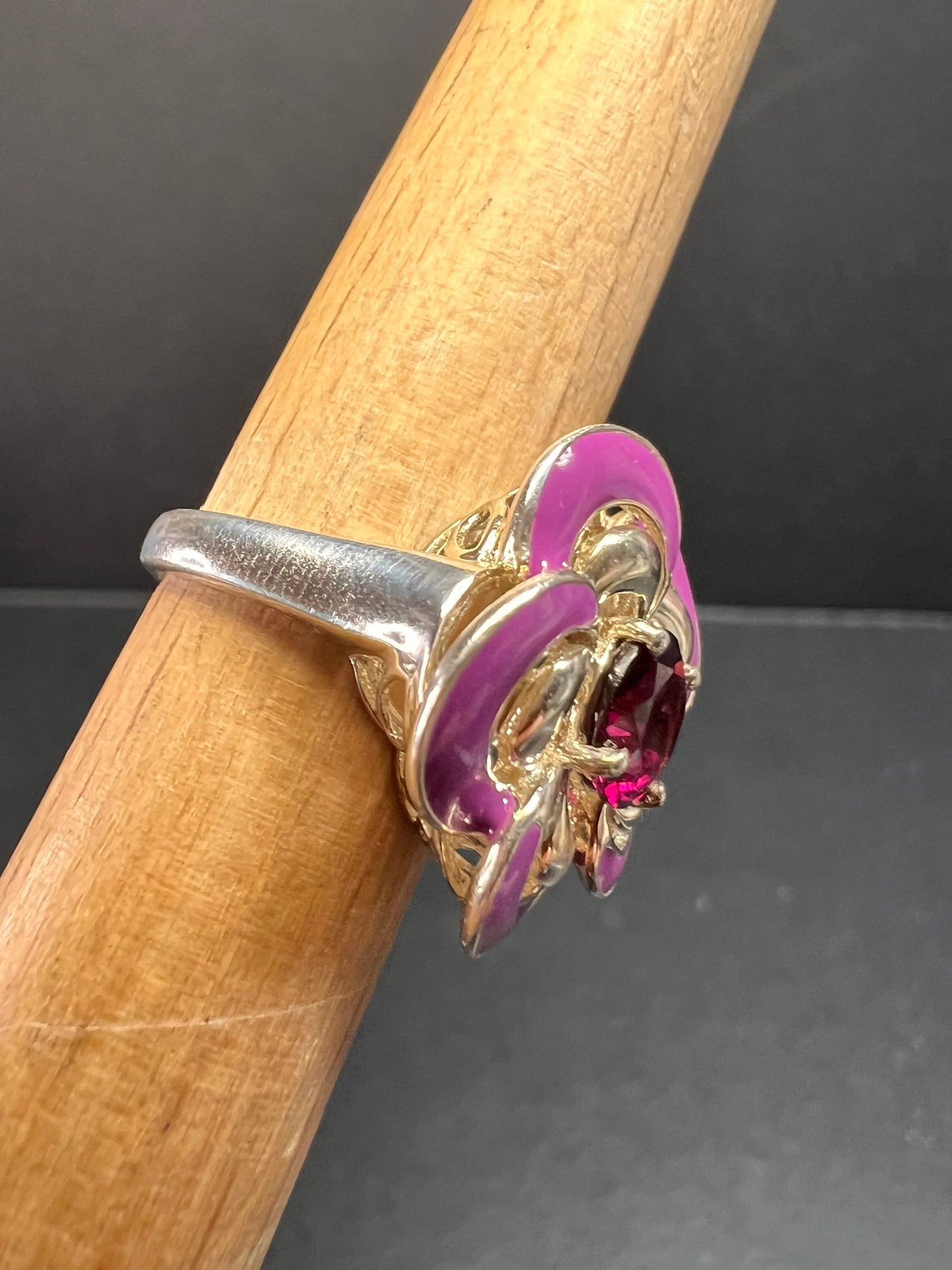 Ross Simons garnet and enamel flower sterling silver ring size 5