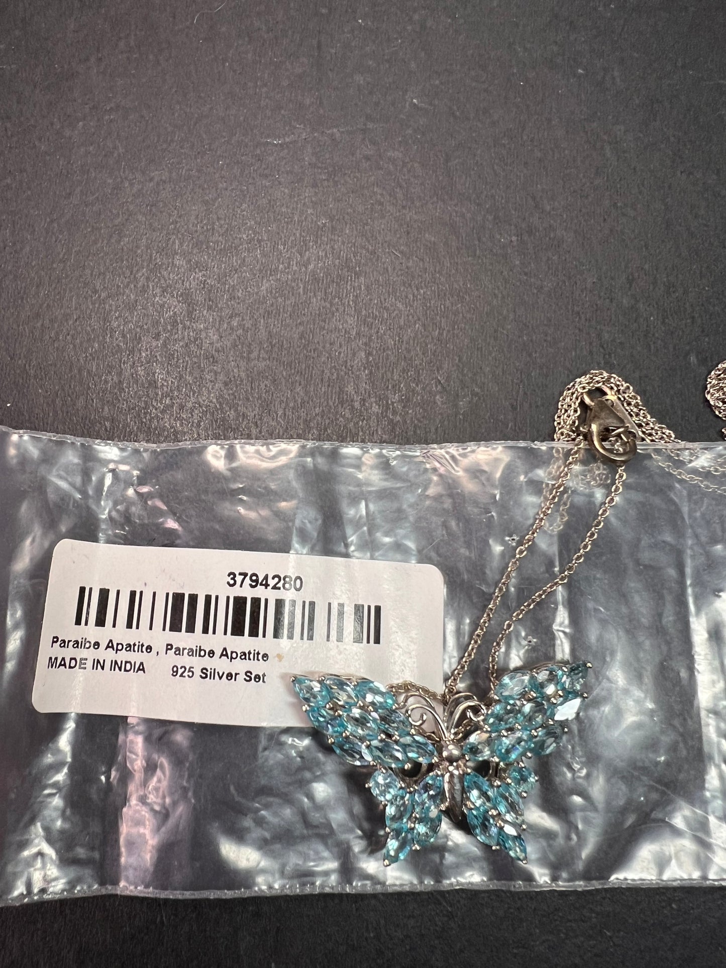 NEW Paraiba apatite butterfly pendant necklace in sterling silver