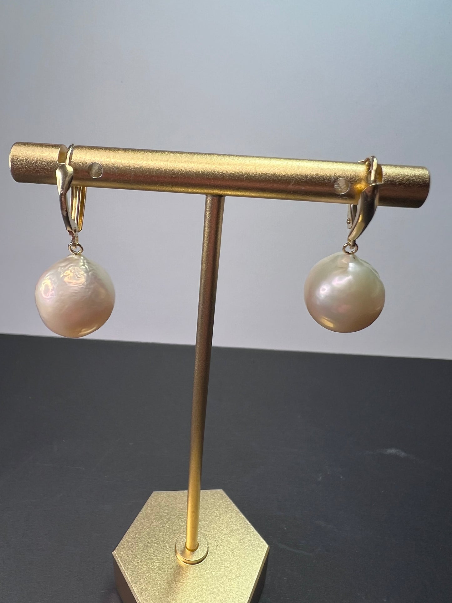 14k gold lever back pearl earrings