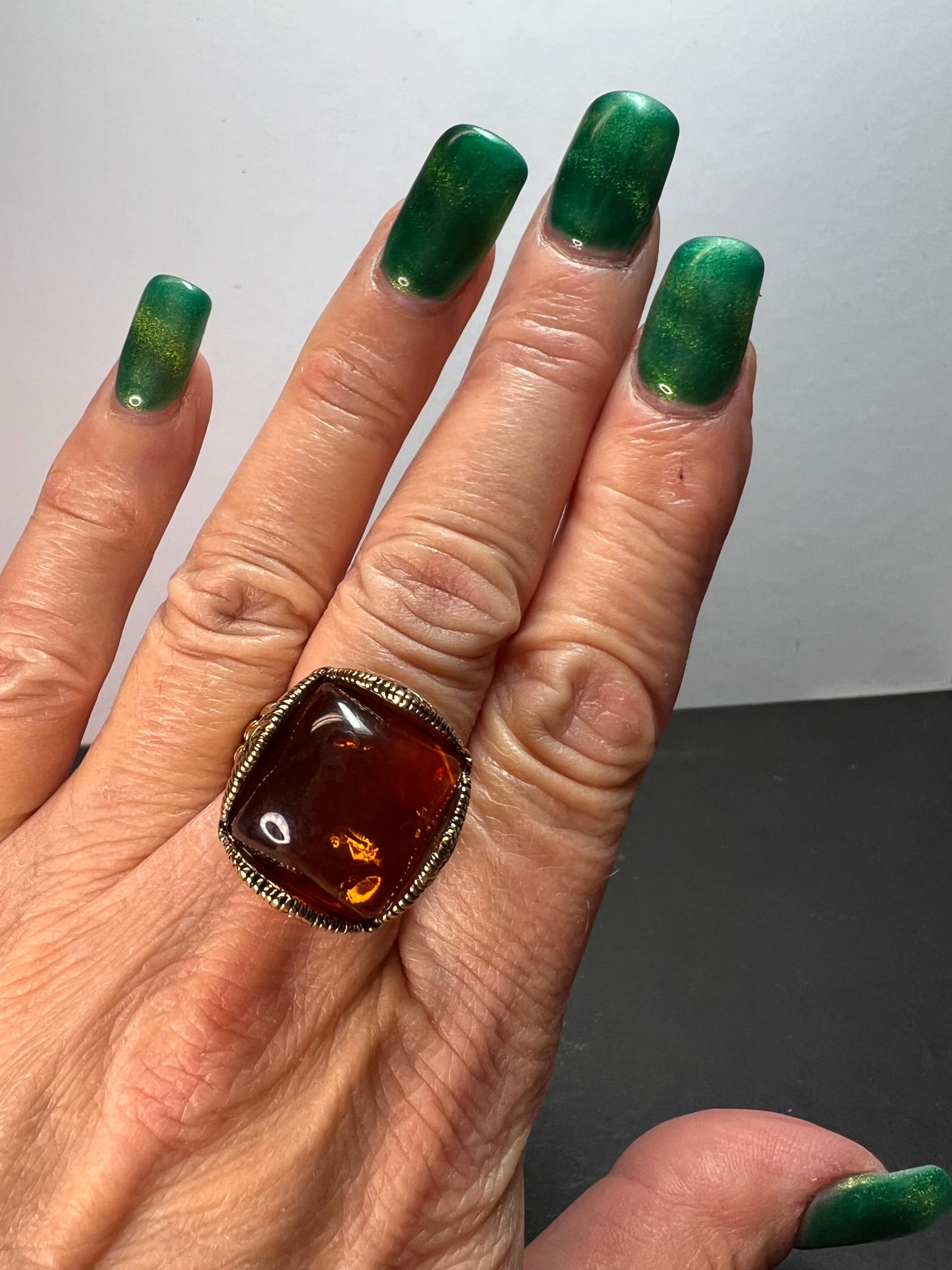 Designer Barse amber brass ring size 9