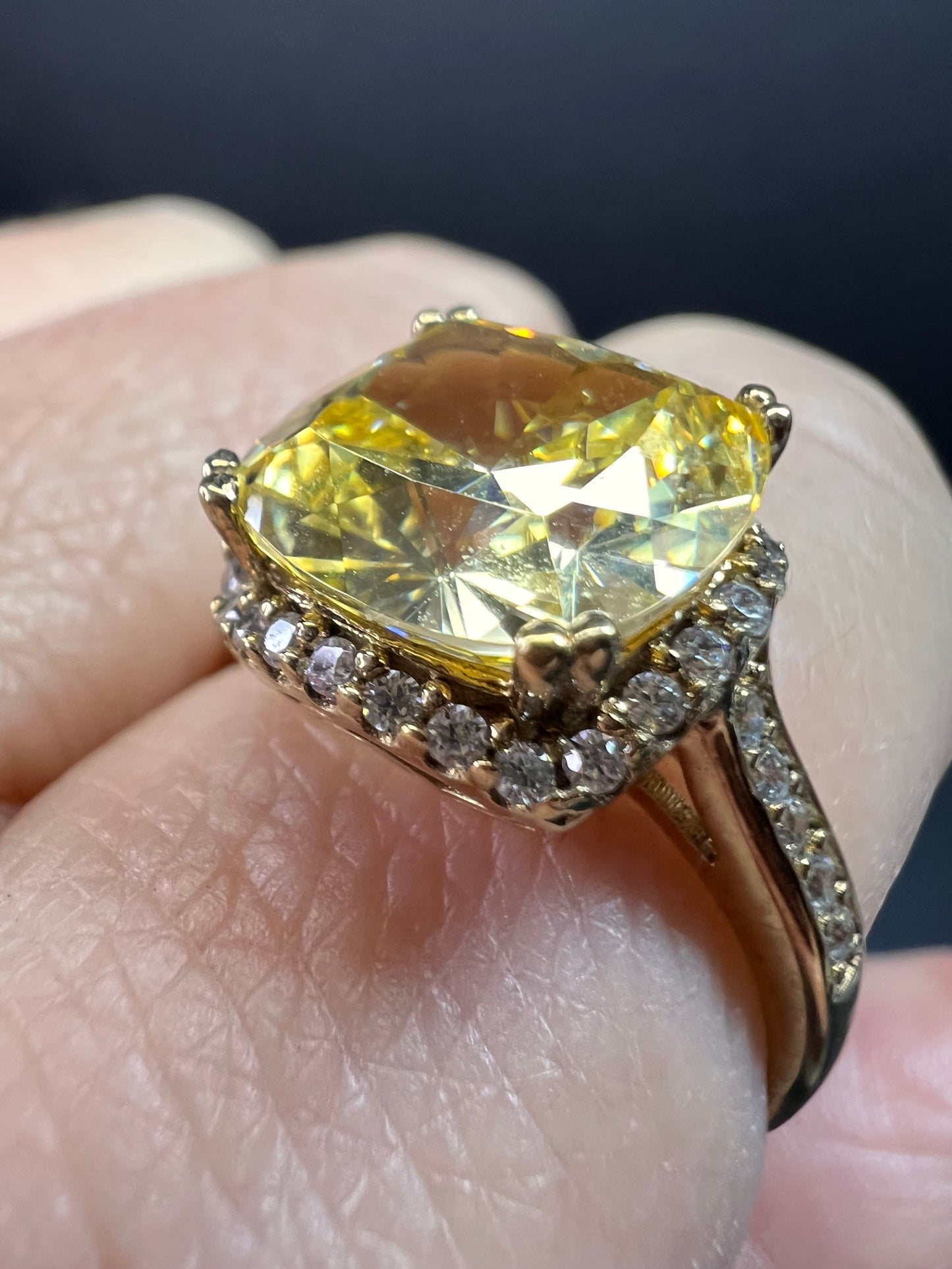 Yellow CZ halo ring in gold over sterling silver size 9