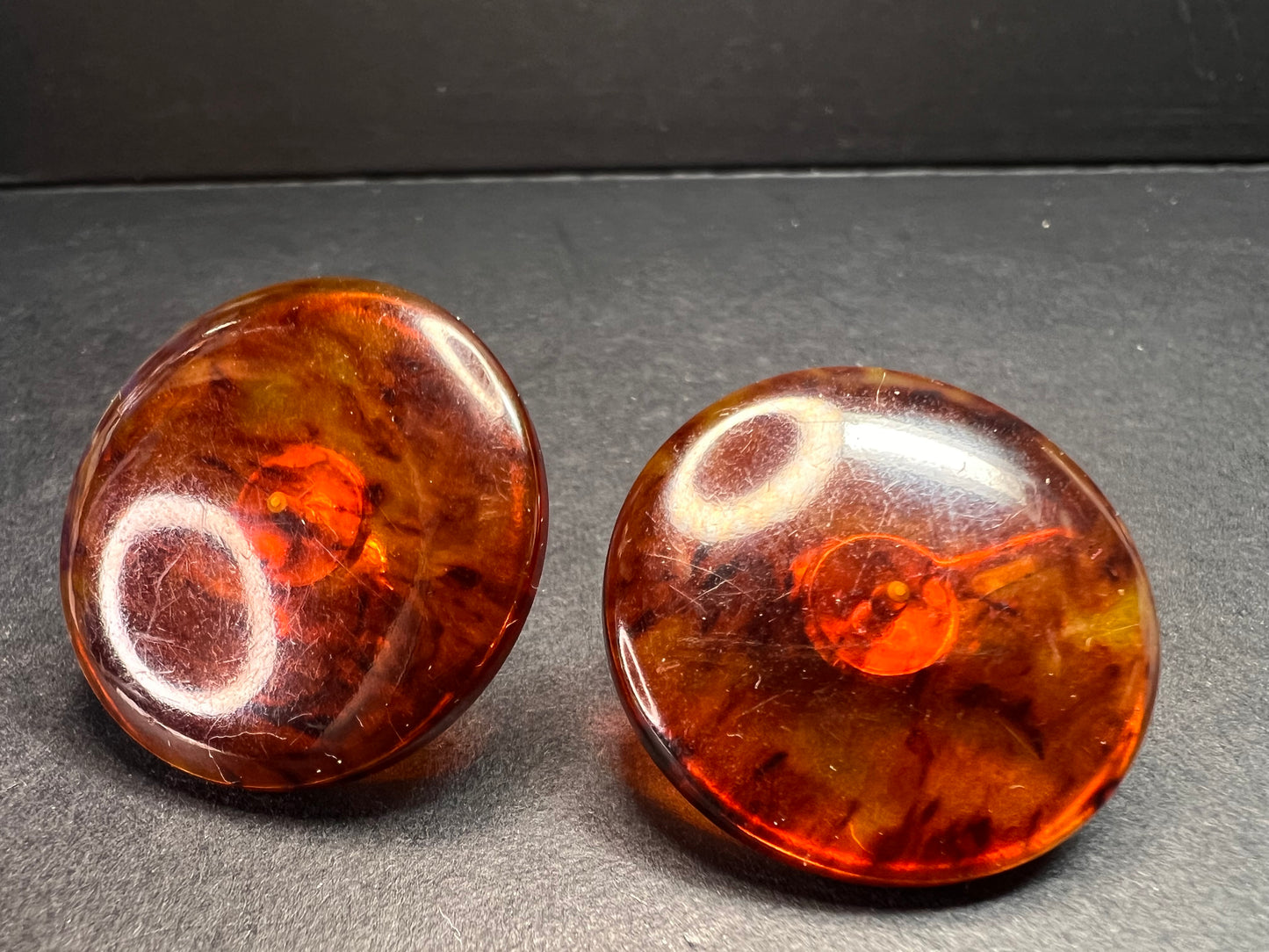 Vintage root beer Bakelite clip on button earrings