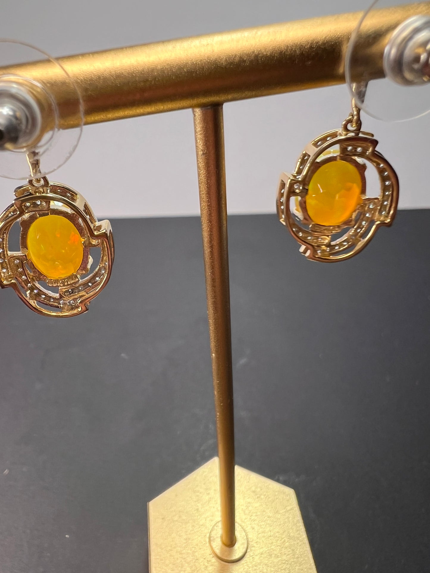 10k gold Ethiopian opal and white zircon earrings